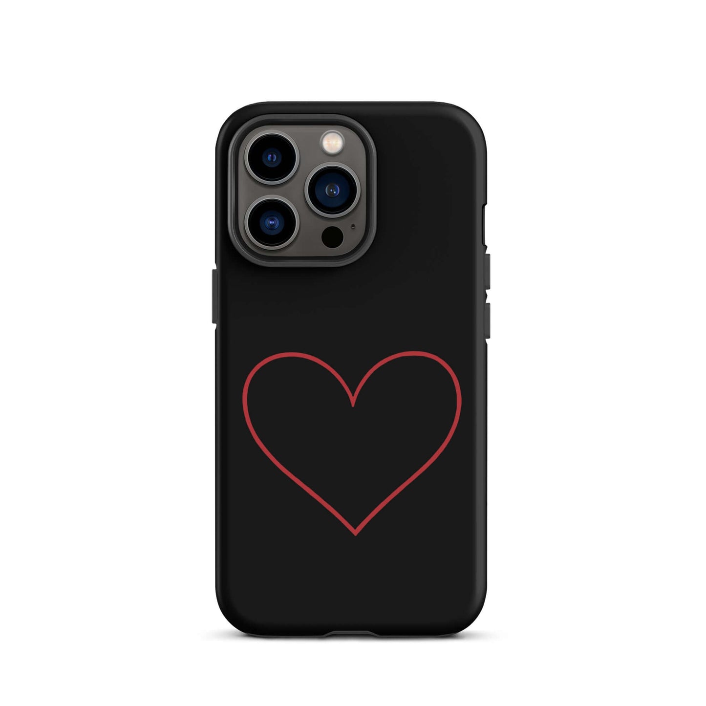 Phone Case for iPhone featuring a minimalist crimson heart design on a sleek black background.