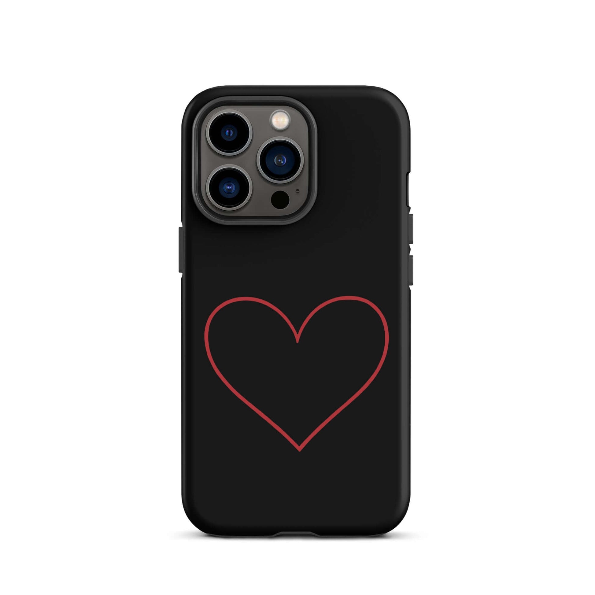 Phone Case for iPhone featuring a minimalist crimson heart design on a sleek black background.