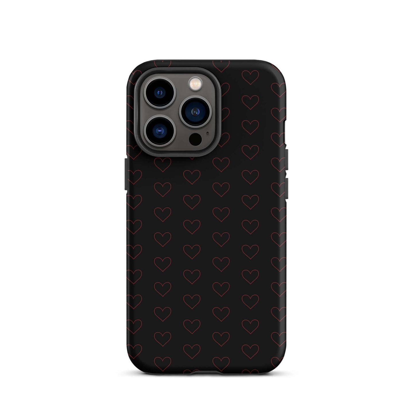 Phone Case for iPhone featuring a luxurious crimson heart pattern on a sleek black background.