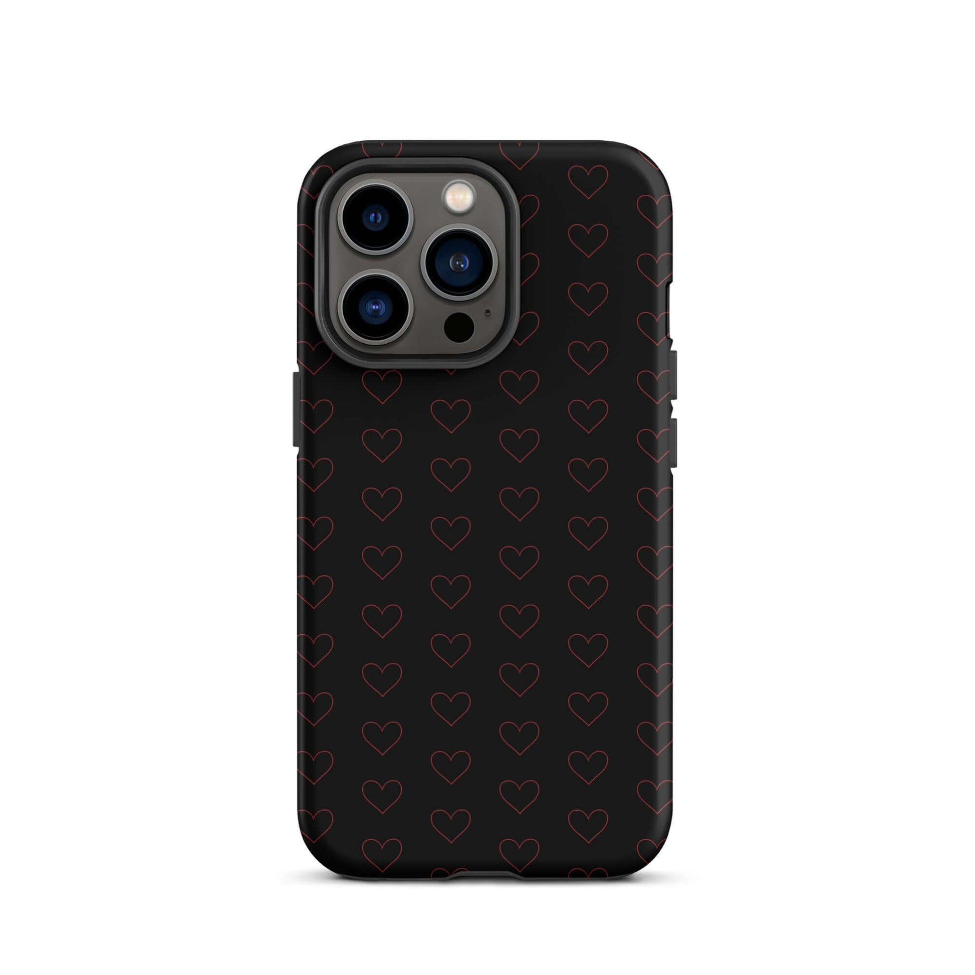 Phone Case for iPhone featuring a luxurious crimson heart pattern on a sleek black background.