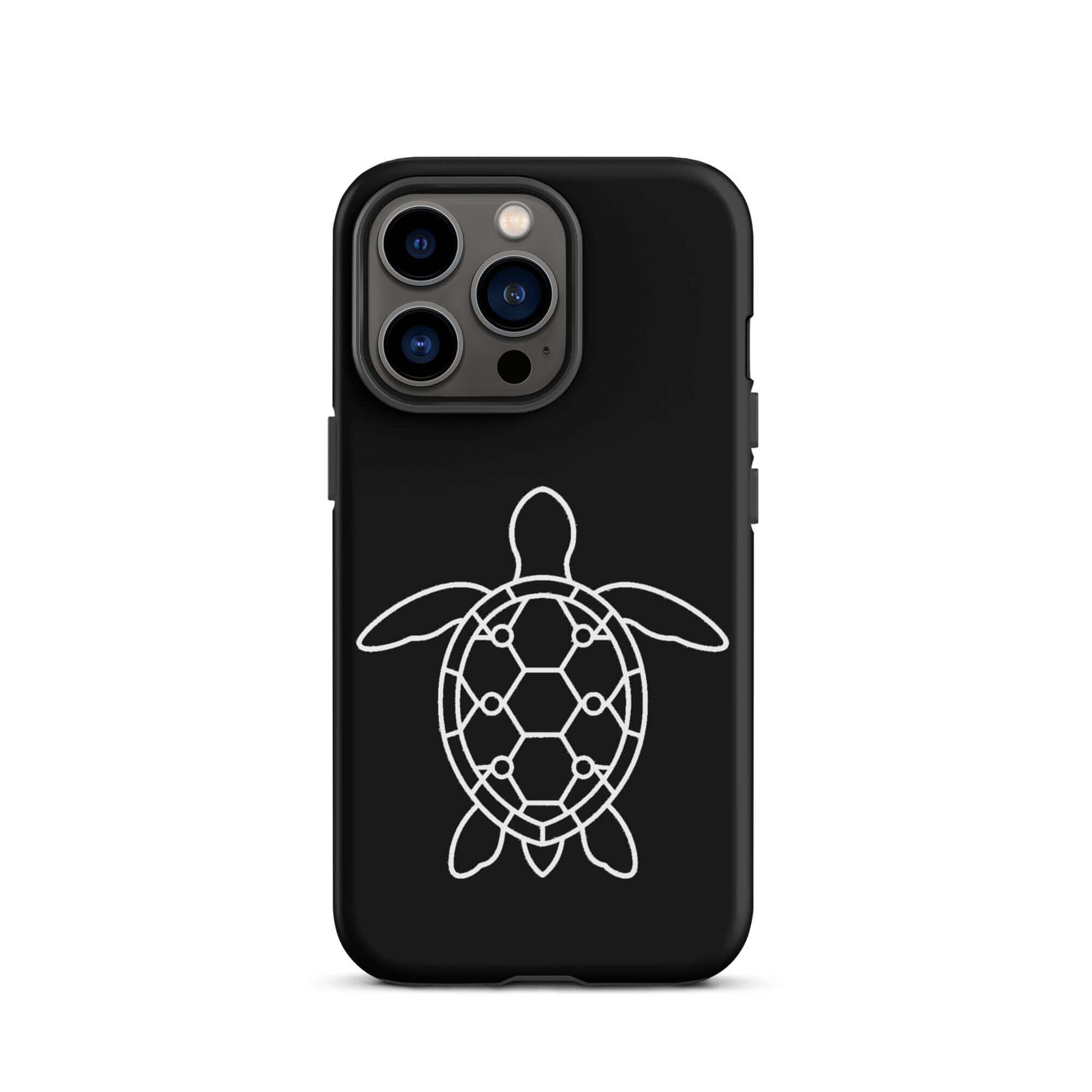Phone case featuring a minimalist sea turtle silhouette and geometric design, perfect for ocean lovers.