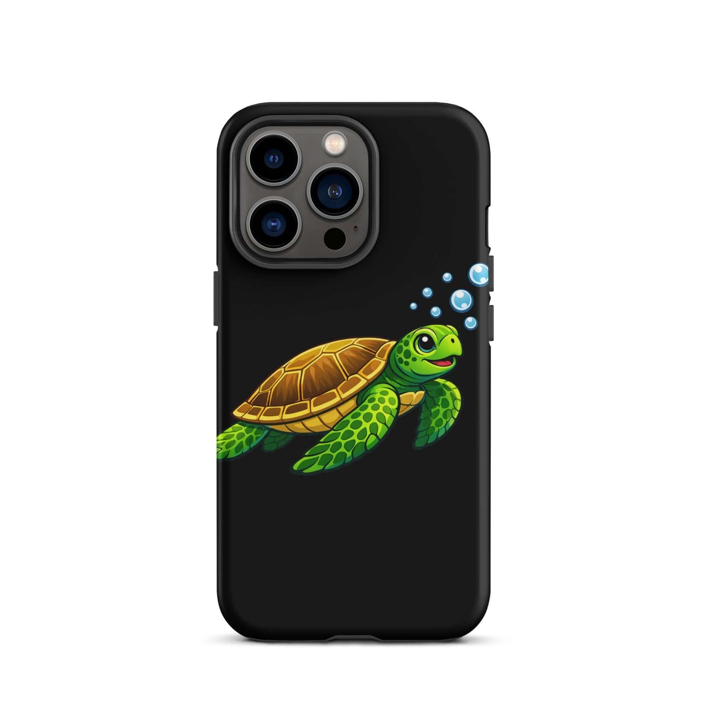 Phone Case featuring vibrant sea turtle artwork with bubbles, ideal for ocean lovers.