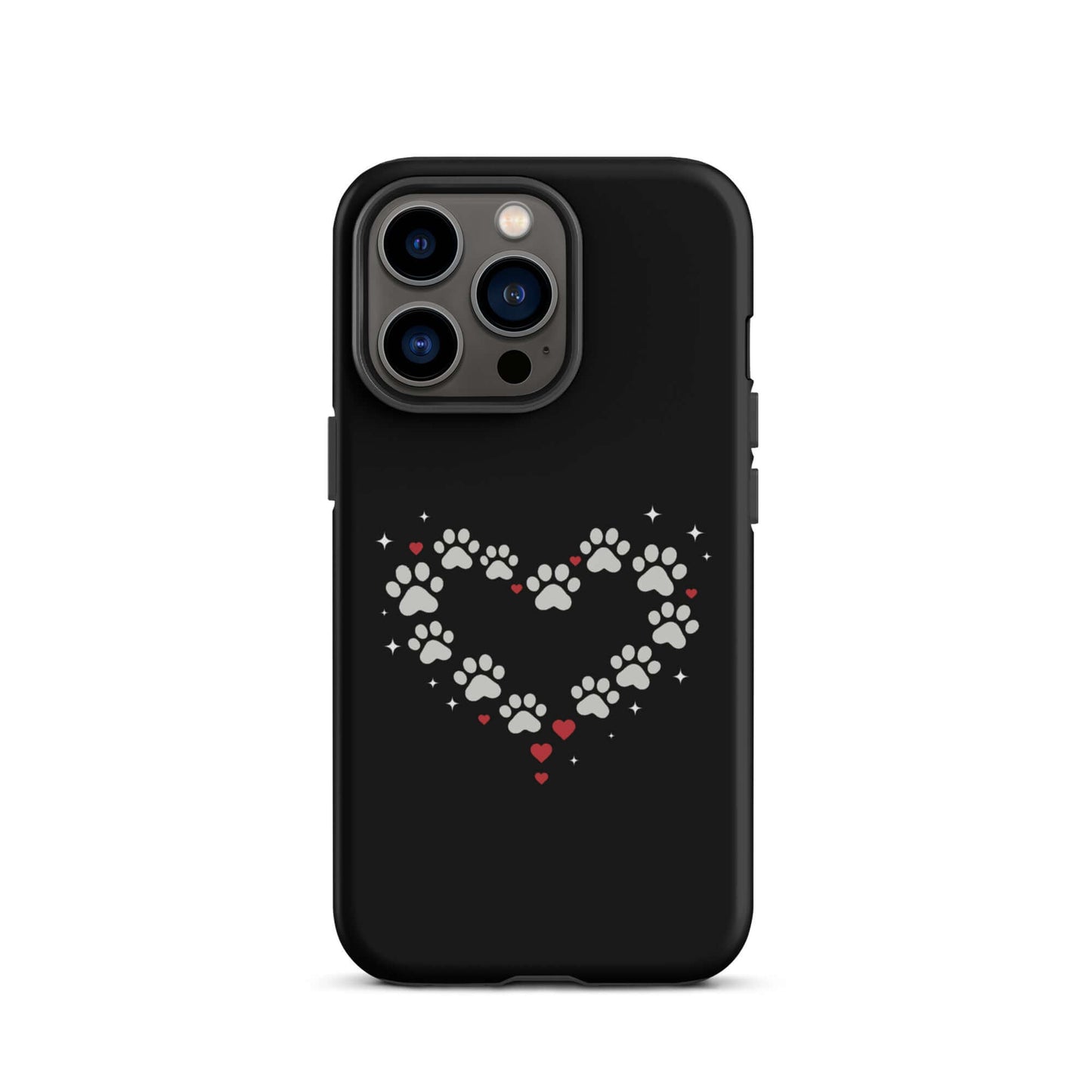 Phone Case featuring a paw-print heart design on a black background, perfect for stylish pet lovers.