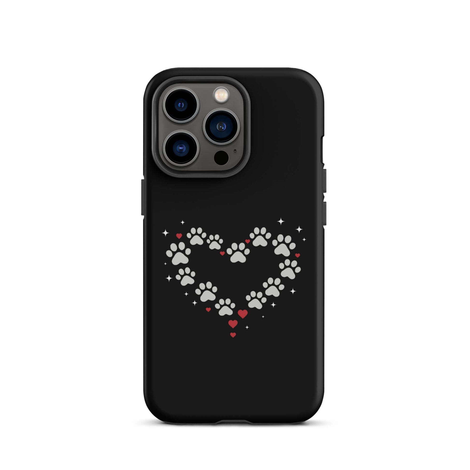 Phone Case featuring a paw-print heart design on a black background, perfect for stylish pet lovers.
