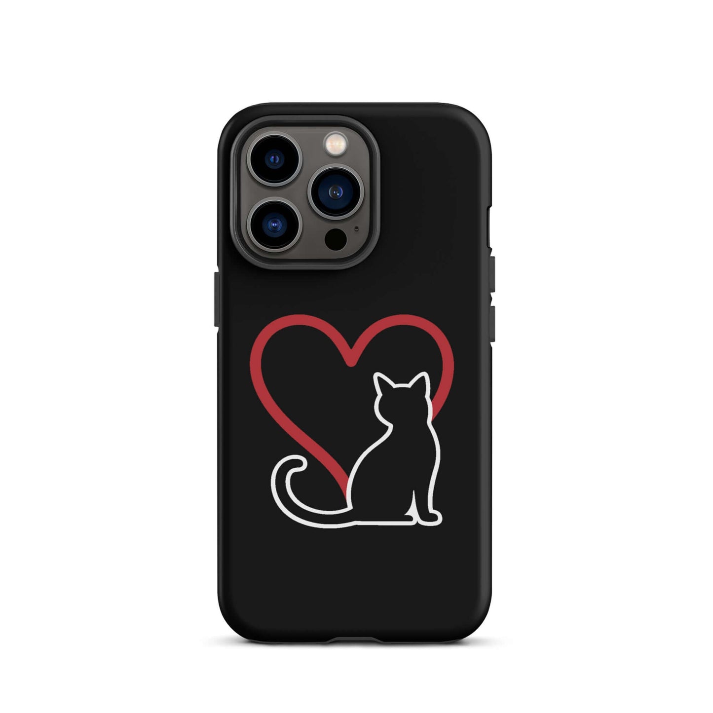 Phone Case featuring a minimalist black cat and red heart design for cat enthusiasts.