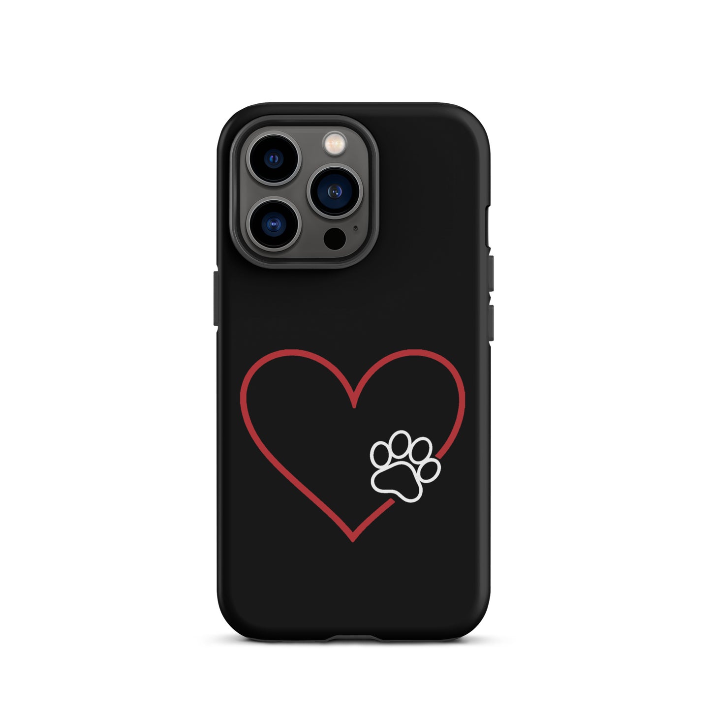 Elegant Heart Paw Print Phone Case for iPhone, perfect for pet lovers seeking stylish protection and connection. Black case with white heart and paw design.
