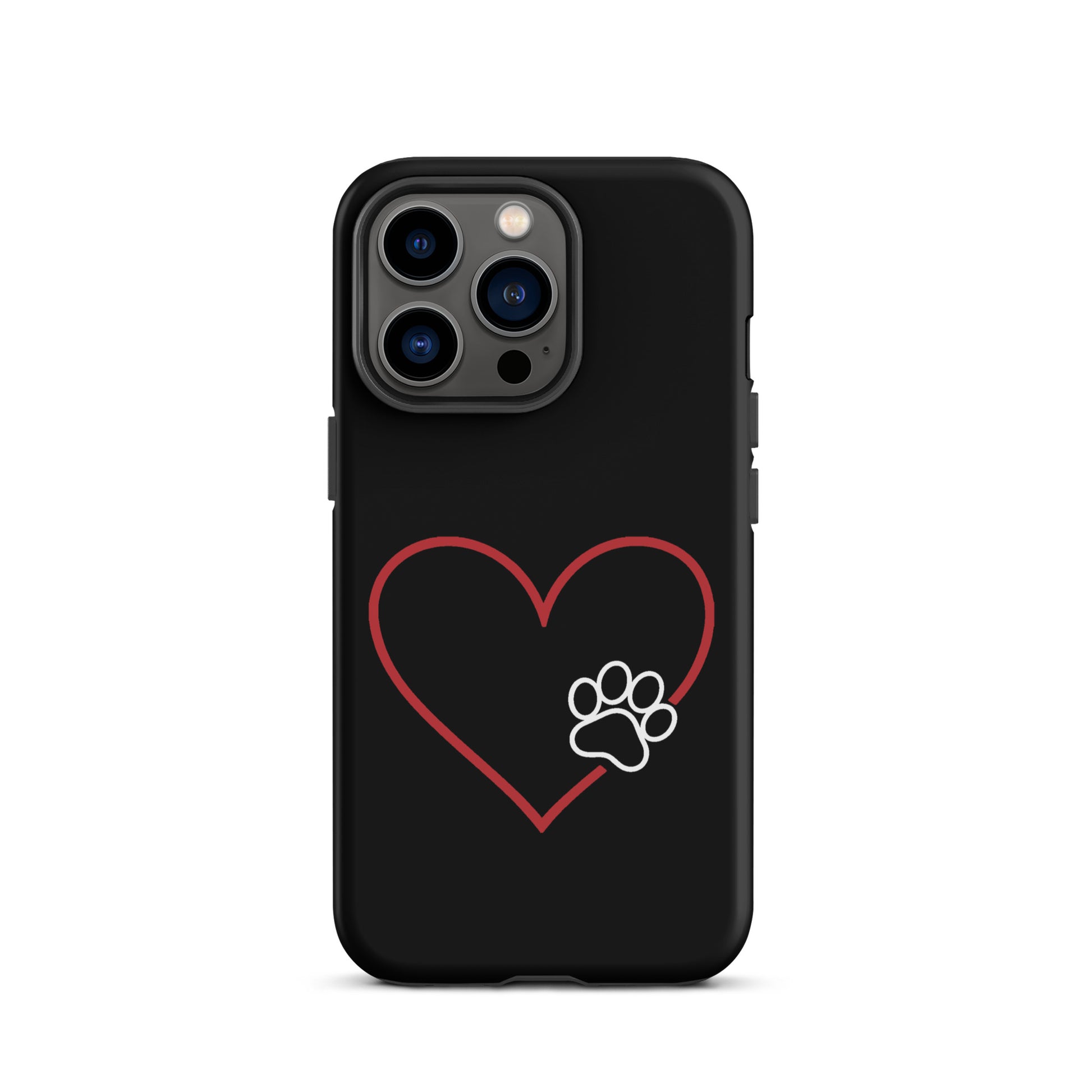 Elegant Heart Paw Print Phone Case for iPhone, perfect for pet lovers seeking stylish protection and connection. Black case with white heart and paw design.