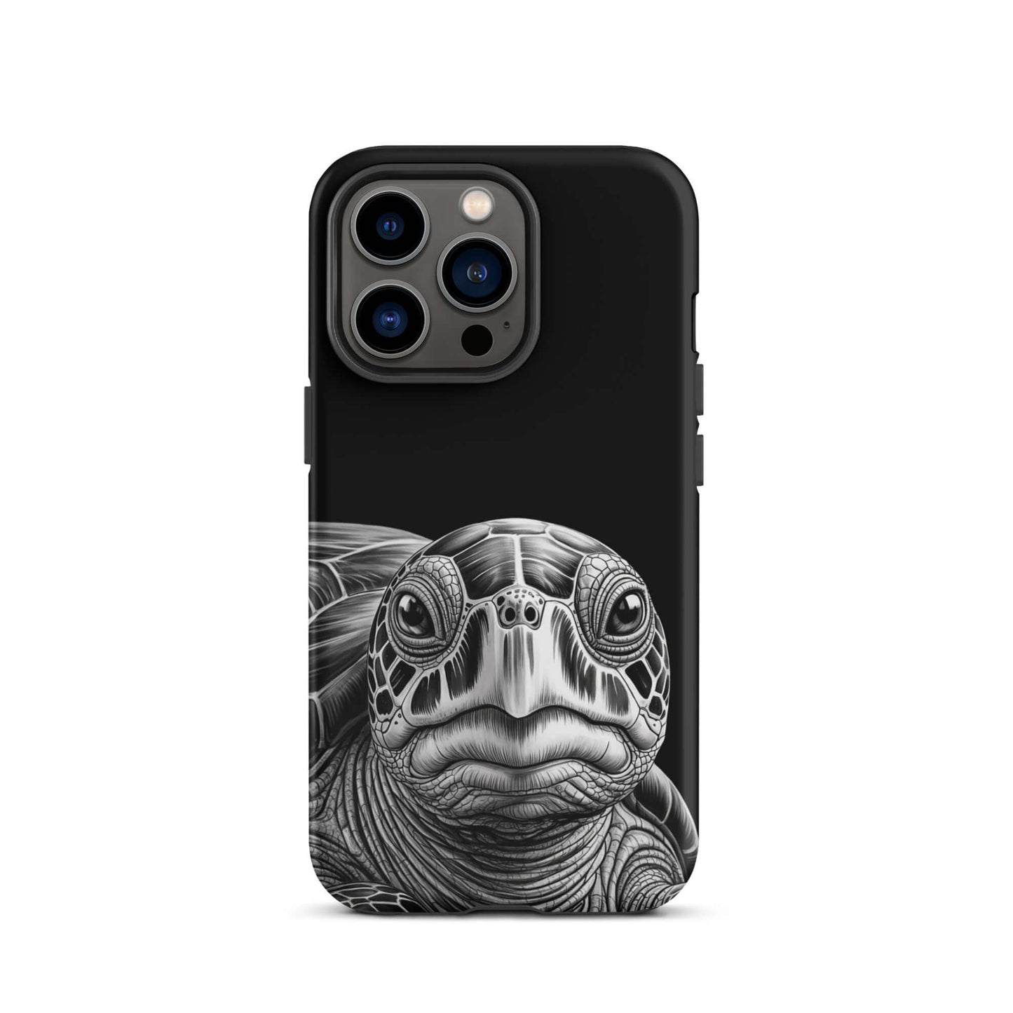 Phone Case for iPhone with ancient sea turtle art design in black and white, showcasing detailed pencil sketch for timeless protection.