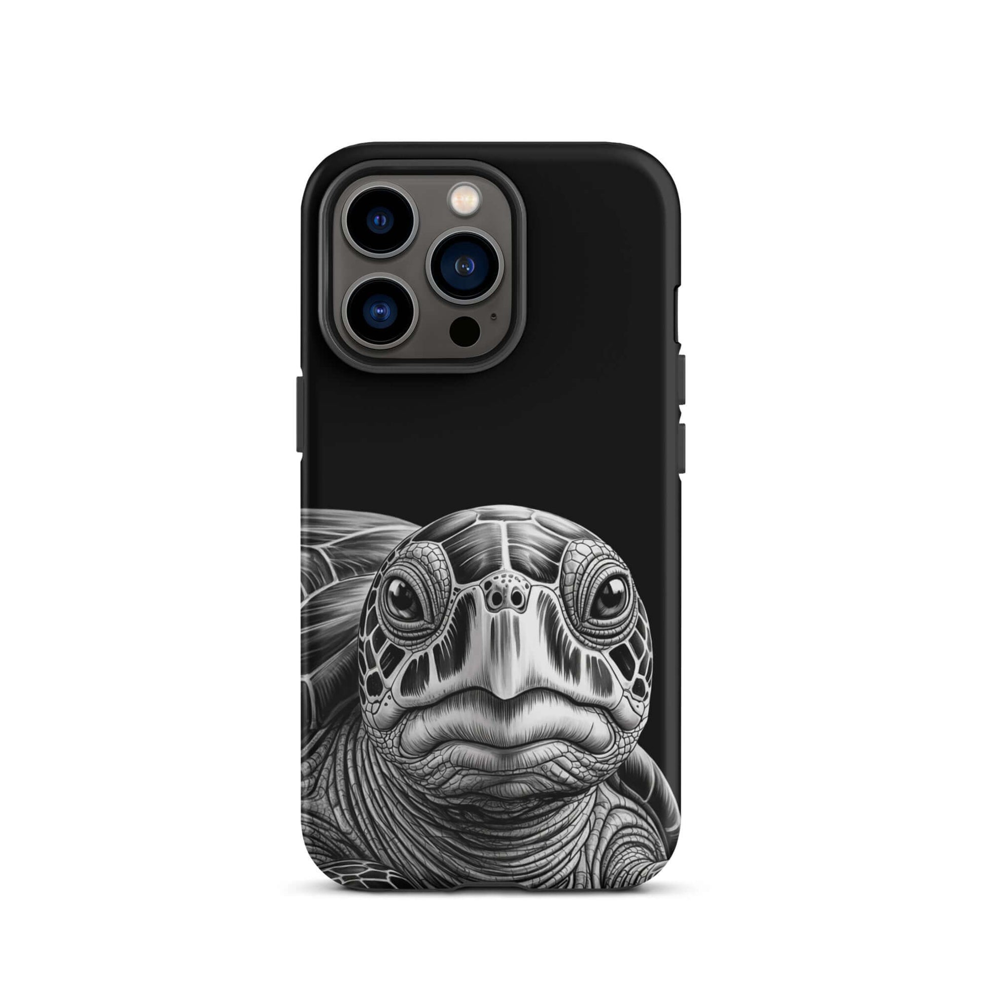 Phone Case for iPhone with ancient sea turtle art design in black and white, showcasing detailed pencil sketch for timeless protection.