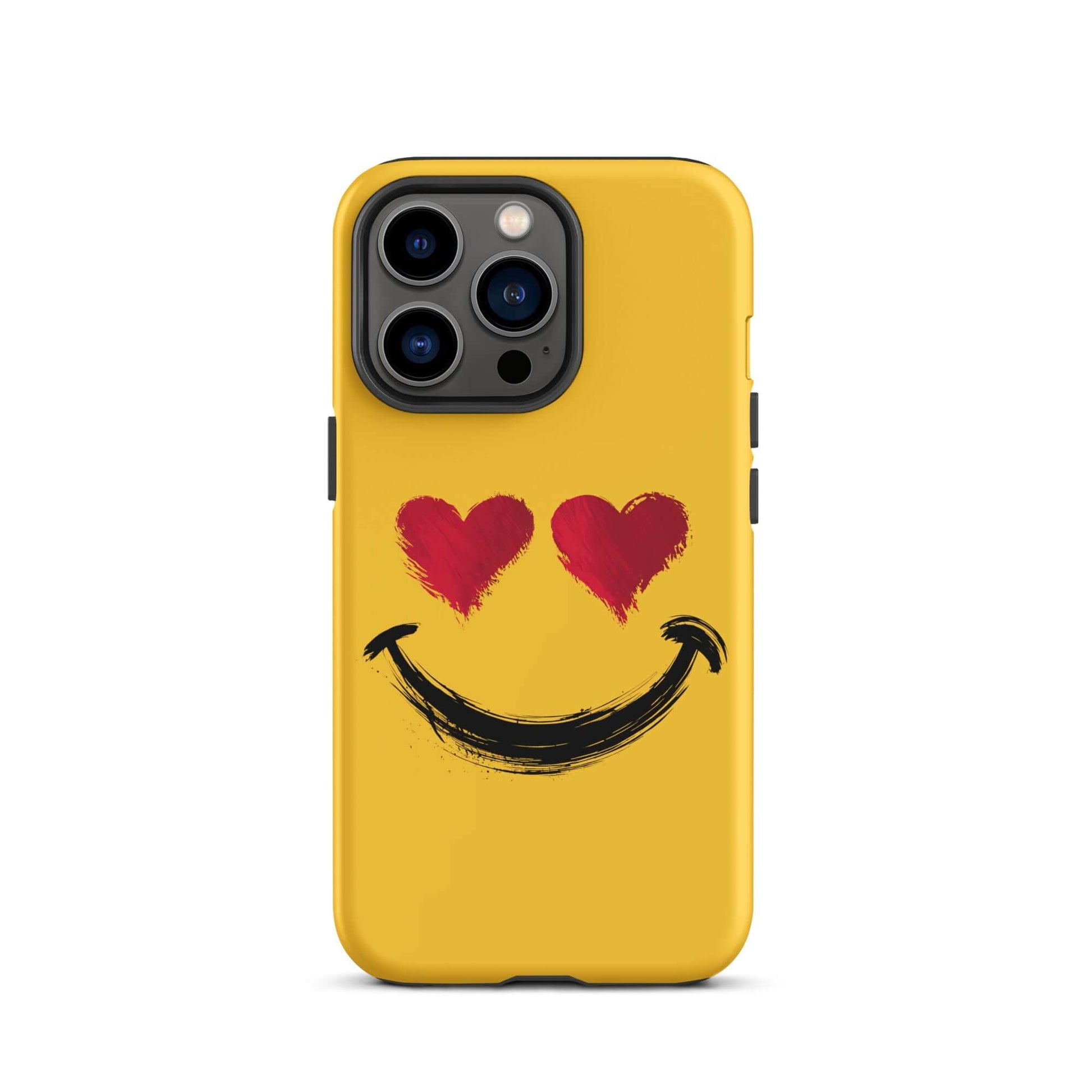 Phone Case for iPhone with heart-eyes smiley art, bold style, vibrant colors, artistic brushstroke textures, premium feel accessory