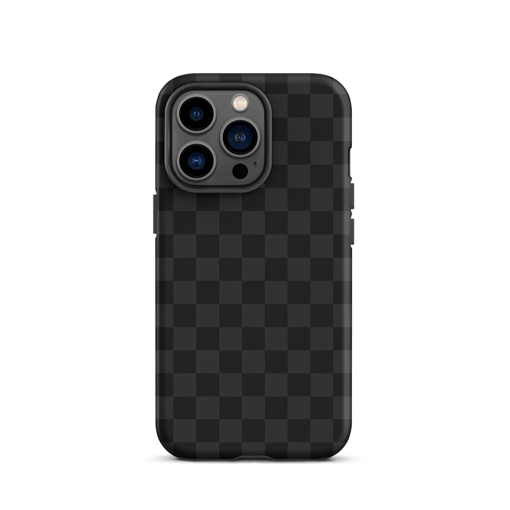 Phone Case for iPhone with black and charcoal checkered design, ideal for modern minimalists. Offers sleek, stylish protection.