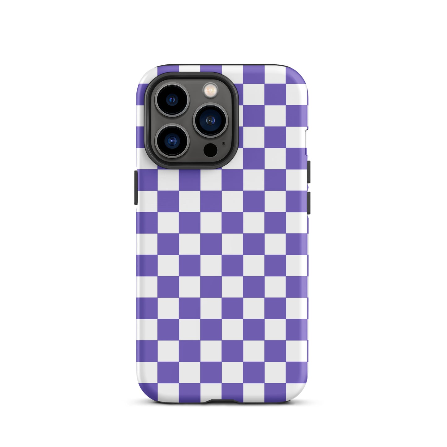 Phone Case for iPhone with purple and white checkered design, adding fun and style to your device.