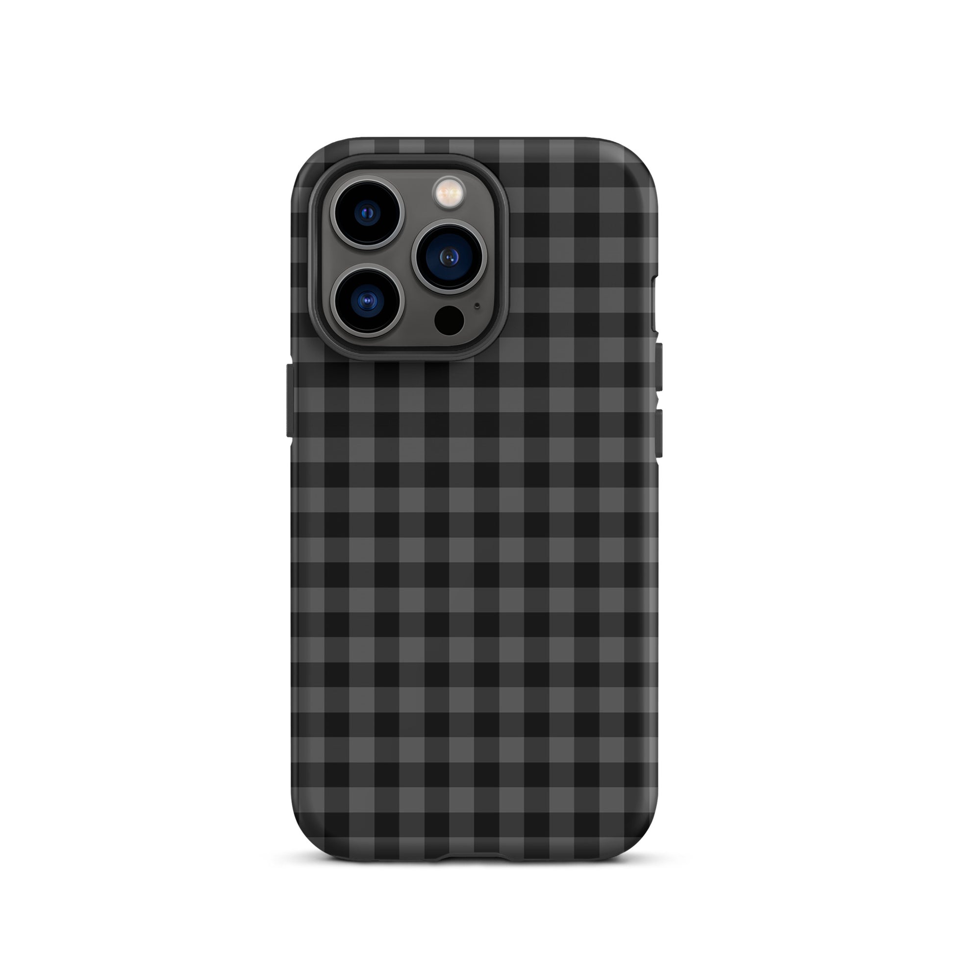 Phone Case with black-and-charcoal gingham pattern for iPhone, combining modern style and protection with luxury craftsmanship.