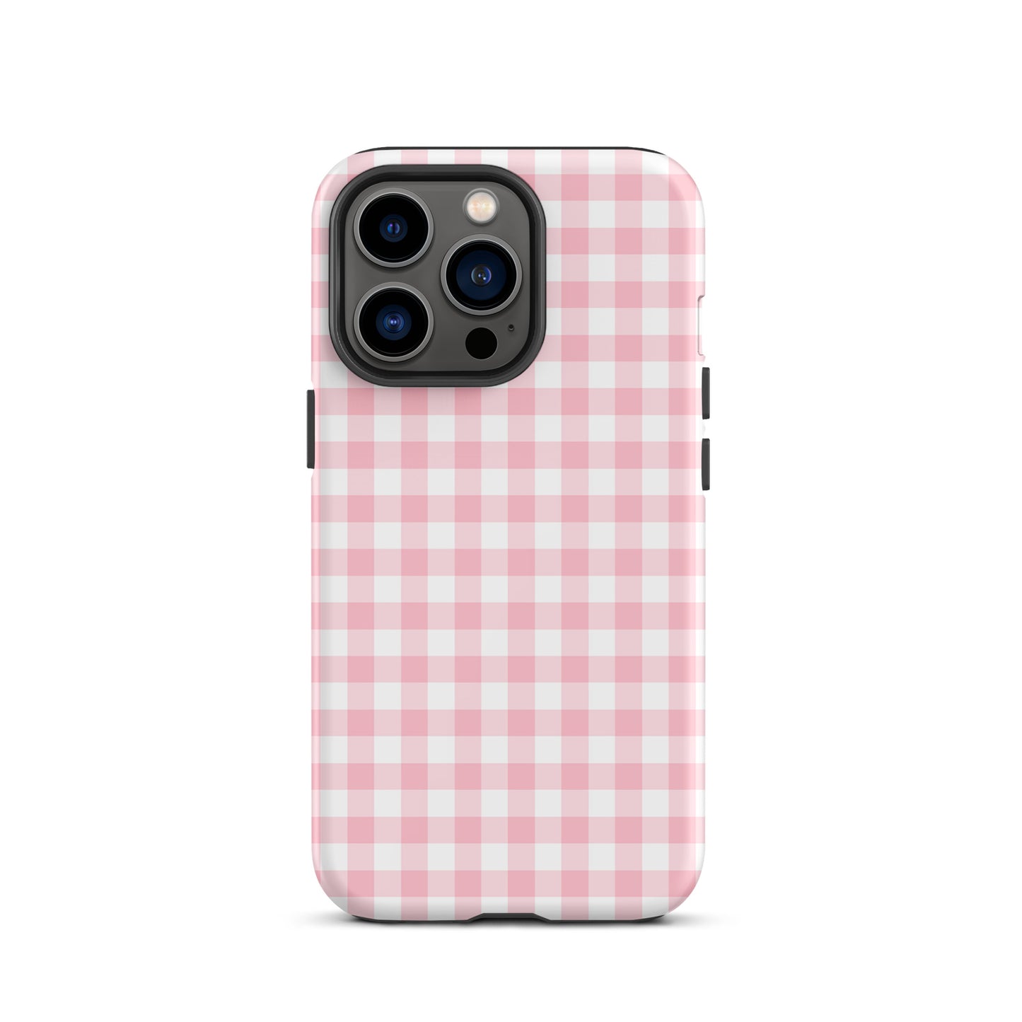 Phone Case for iPhone with pink-and-white gingham pattern, offering stylish design and durable protection.