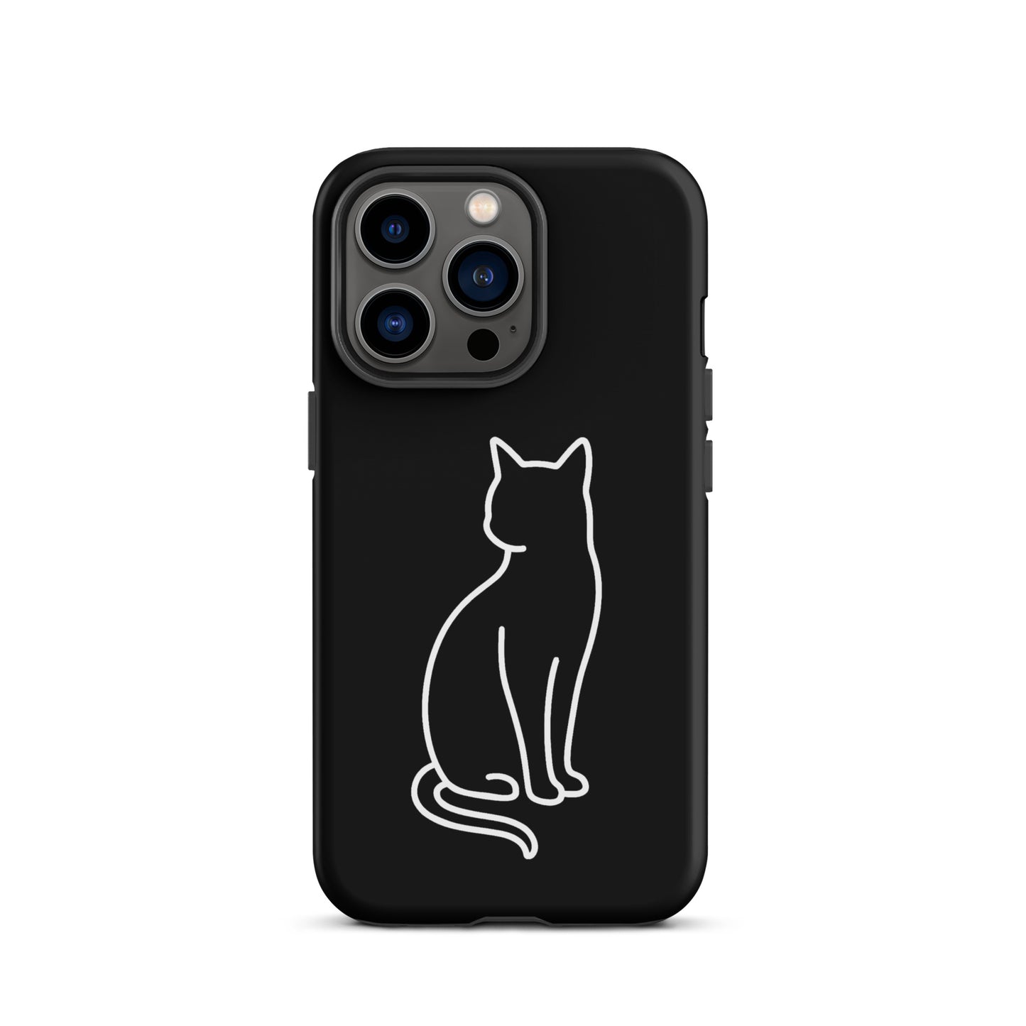 Black Phone Case for iPhone with minimalist cat outline design, perfect for stylish cat lovers. Dual-layer protection for your device.