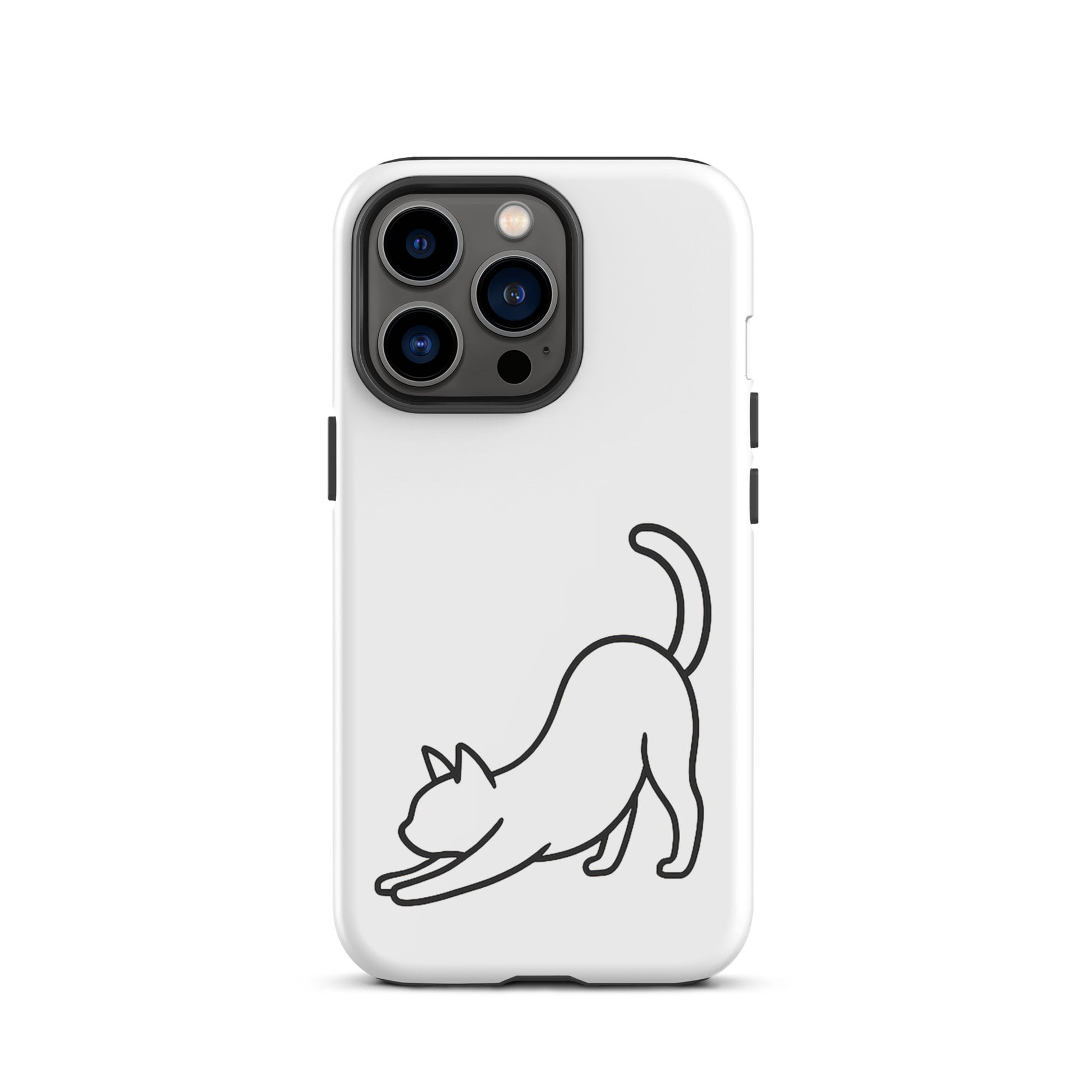 Phone Case with minimalist stretching cat design for iPhone, offering stylish feline aesthetics and durable protection for your device.