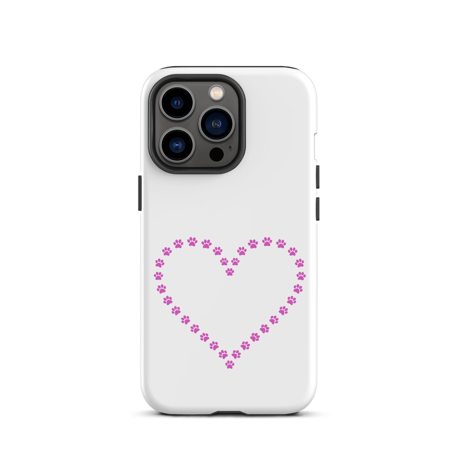 Phone Case with pink paw print heart design for pet lovers on iPhone, combines playful charm and protection, perfect for animal enthusiasts.