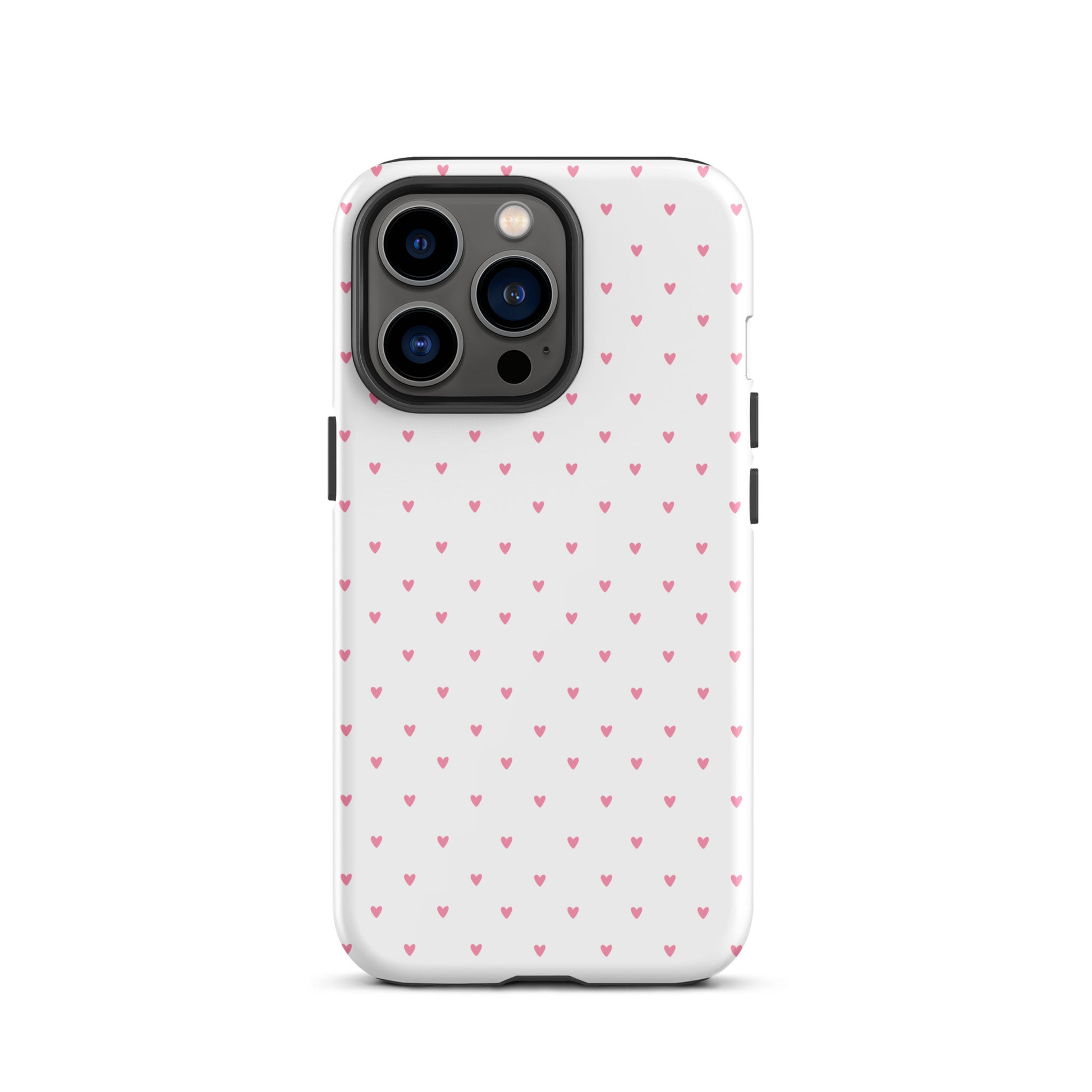 Phone Case for iPhone with heart-dot pattern, playful minimalist design, featuring tiny hearts on bold background