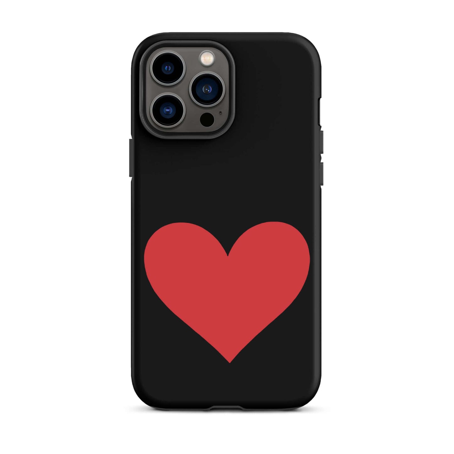 Phone Case featuring a vibrant red heart design on a sleek black background for iPhone.