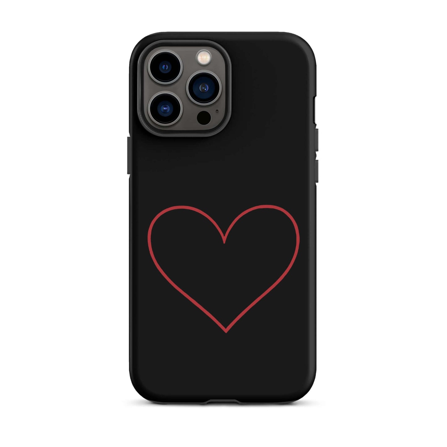 Phone Case for iPhone featuring minimalist crimson heart design on a sleek black background.