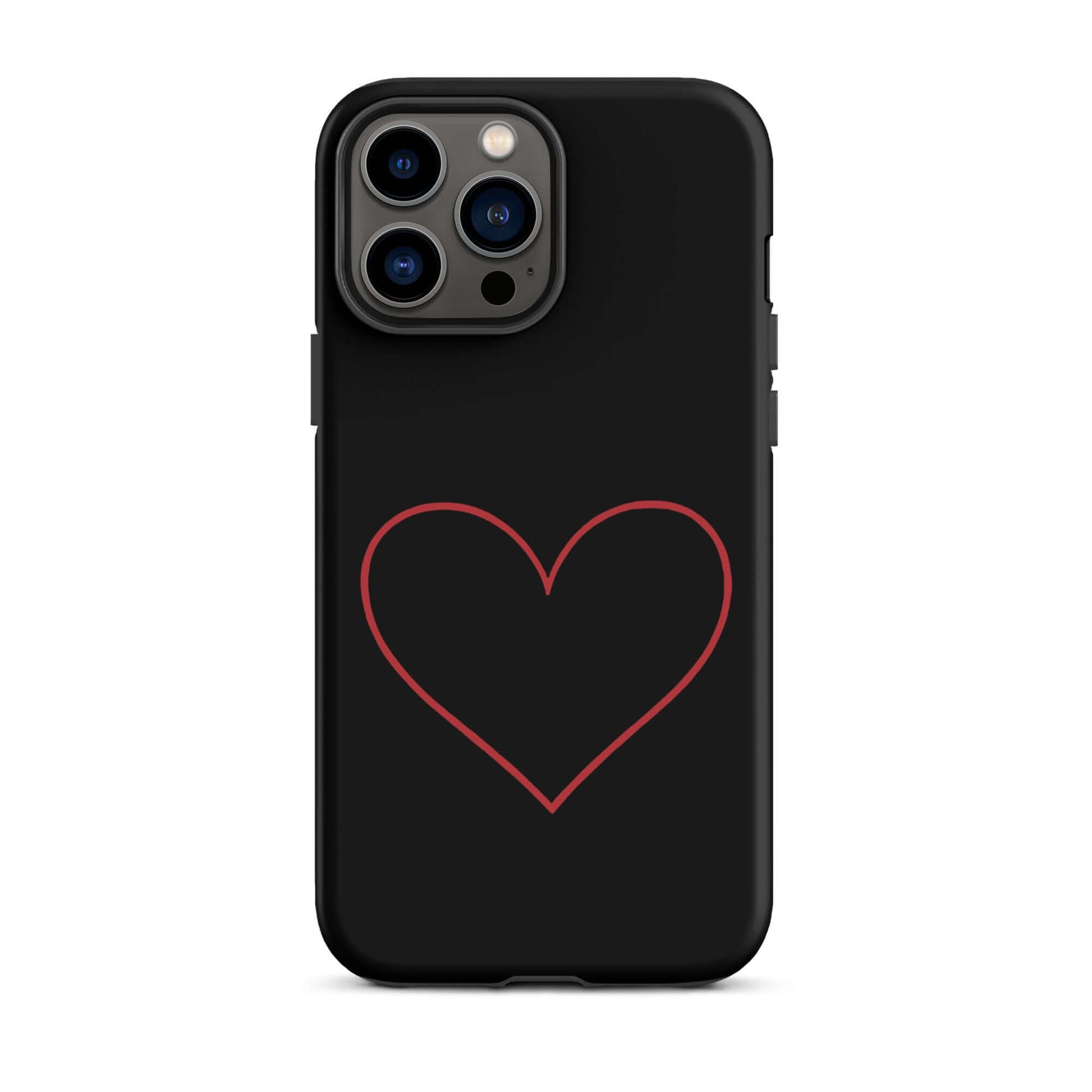 Phone Case for iPhone featuring minimalist crimson heart design on a sleek black background.