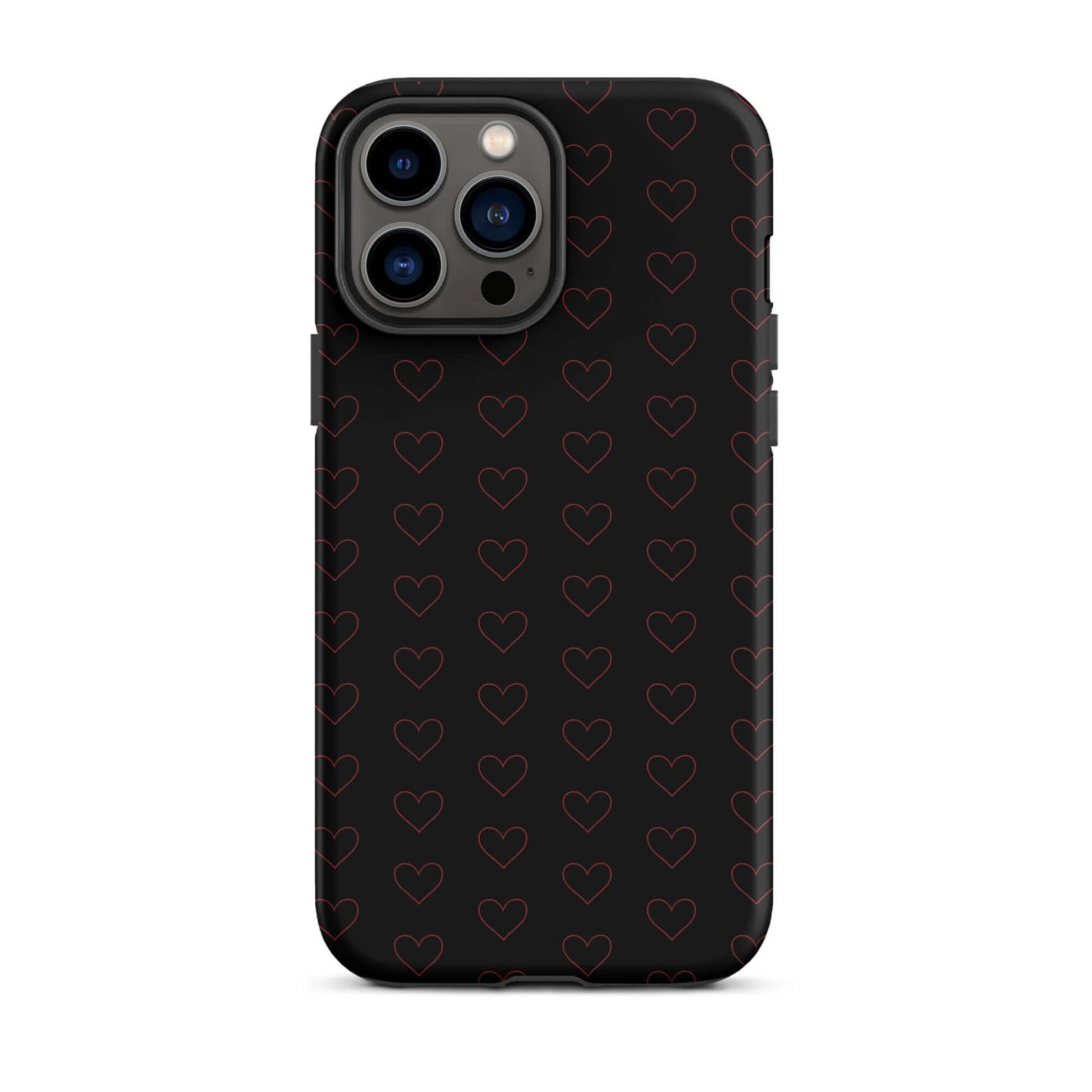 Phone Case for iPhone featuring a stylish crimson heart pattern on a black background.