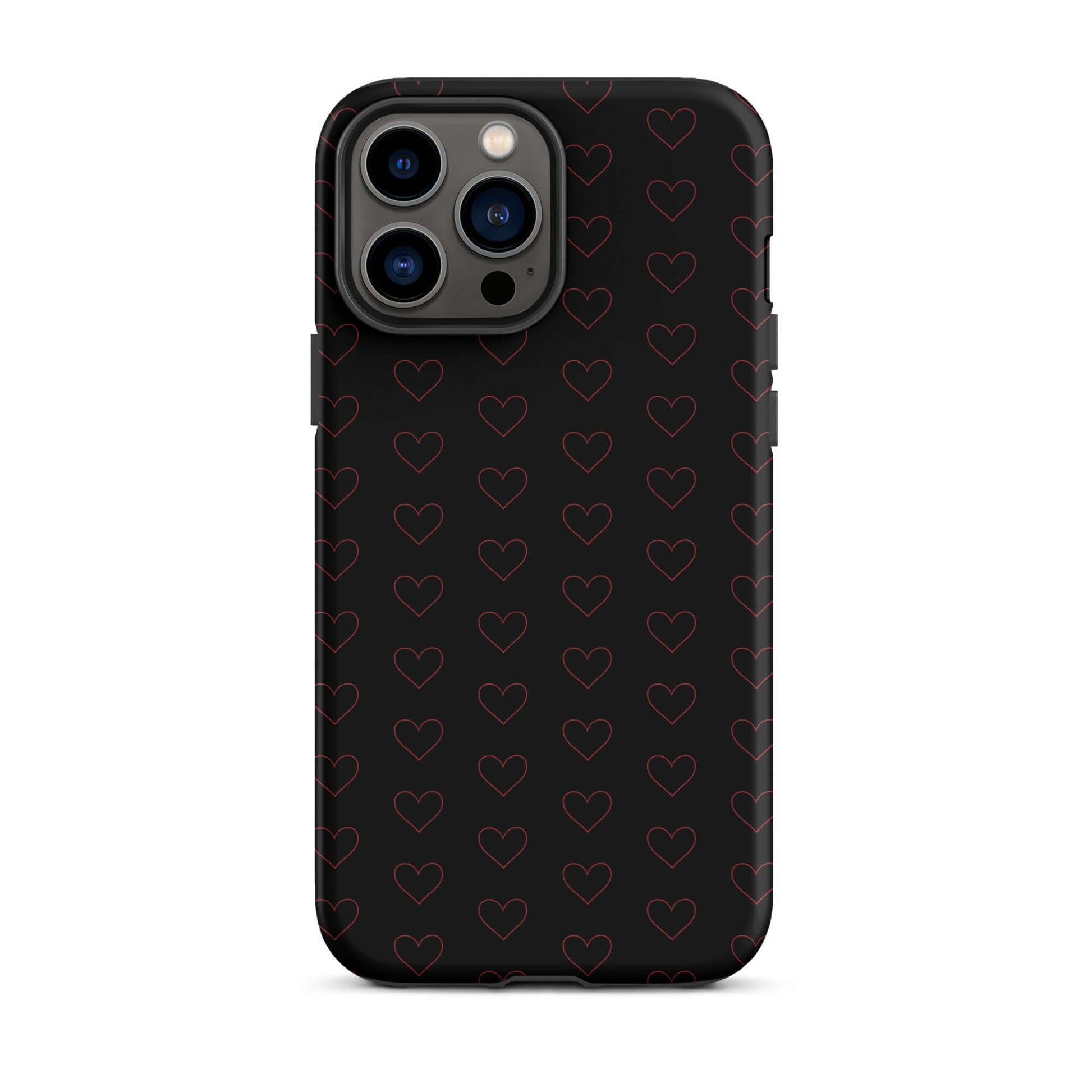 Phone Case for iPhone featuring a stylish crimson heart pattern on a black background.