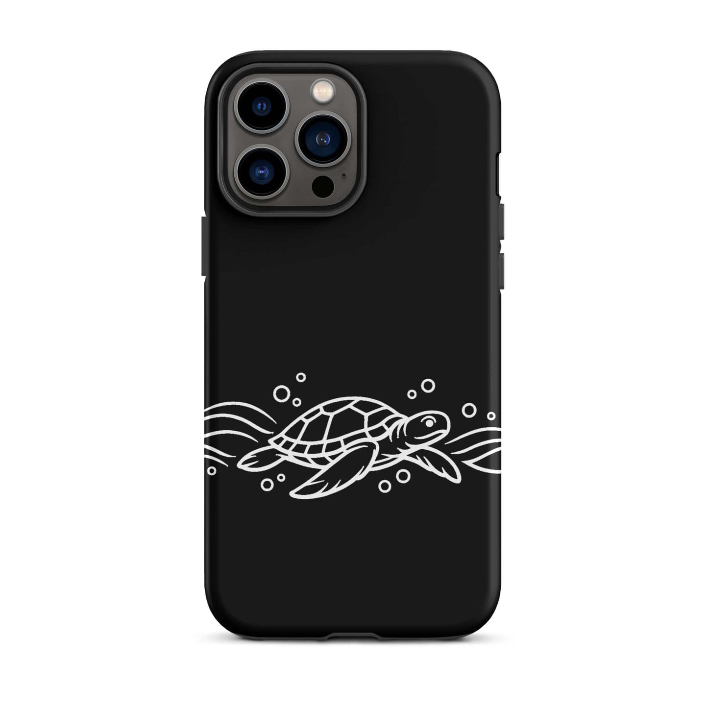 Phone Case featuring minimalist sea turtle design with abstract waves and bubbles for iPhone.