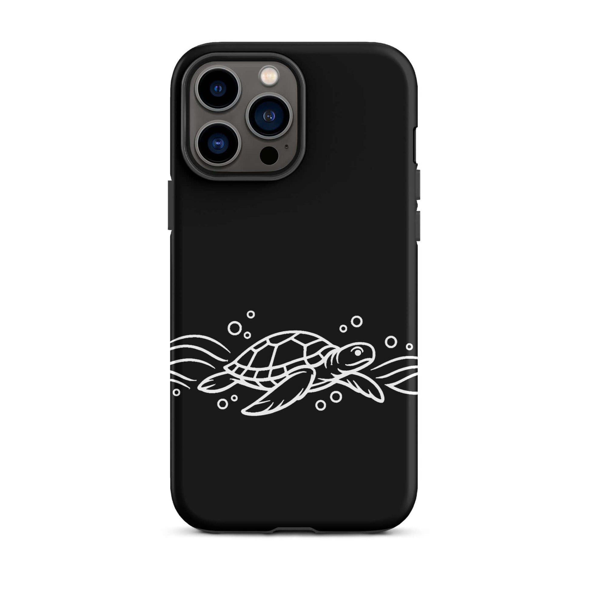 Phone Case featuring minimalist sea turtle design with abstract waves and bubbles for iPhone.