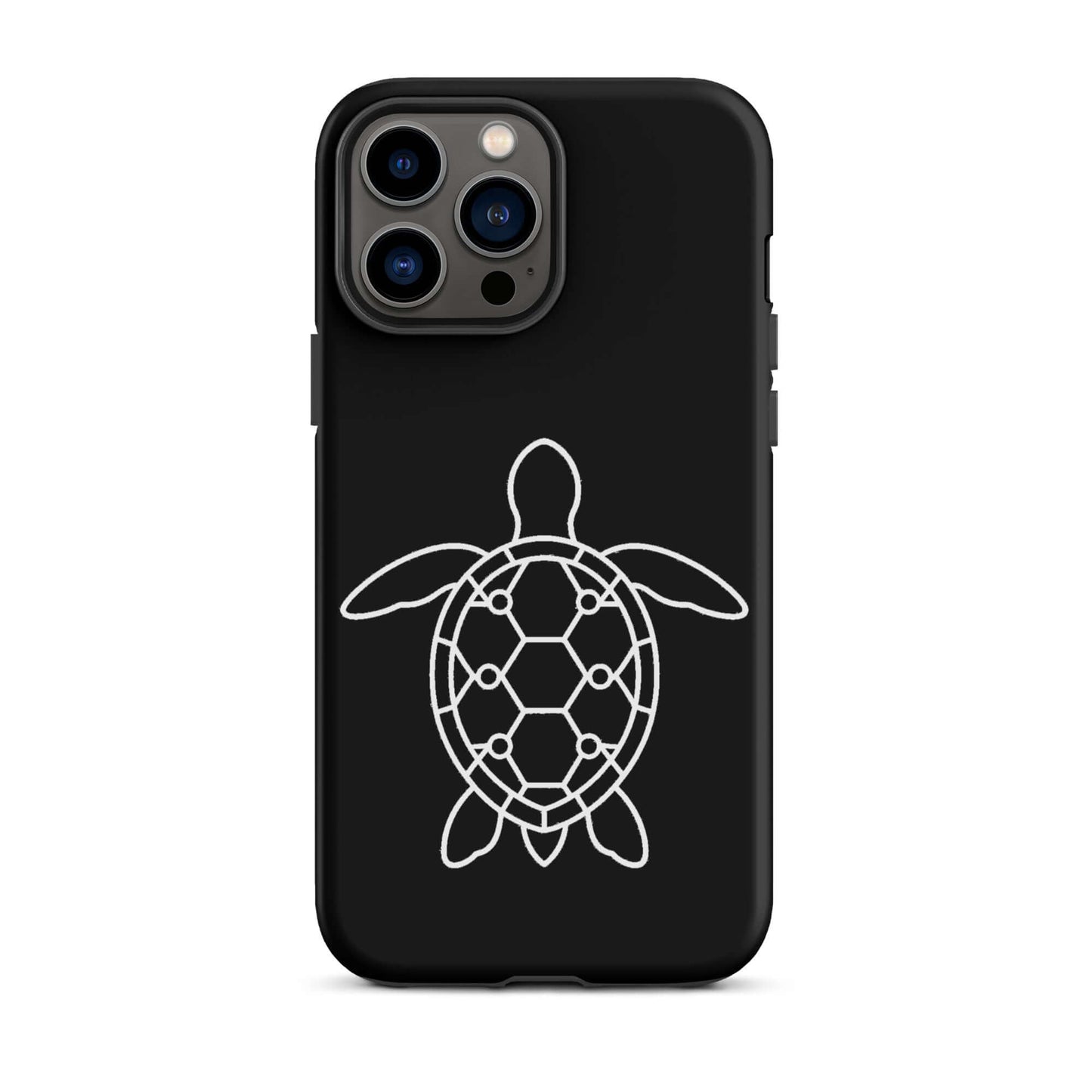 Phone case featuring a minimalist sea turtle silhouette with geometric patterns for modern iPhones.