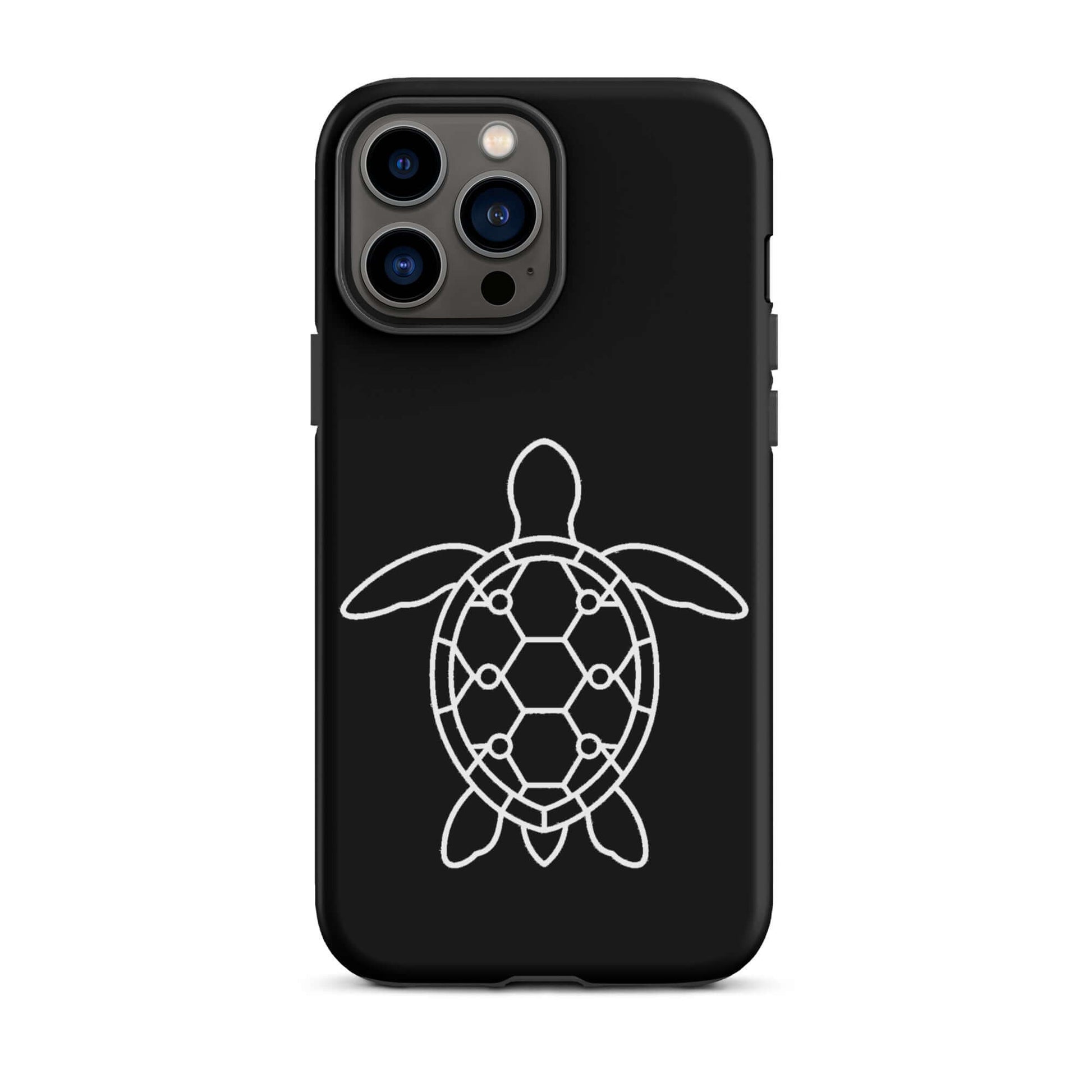 Phone case featuring a minimalist sea turtle silhouette with geometric patterns for modern iPhones.