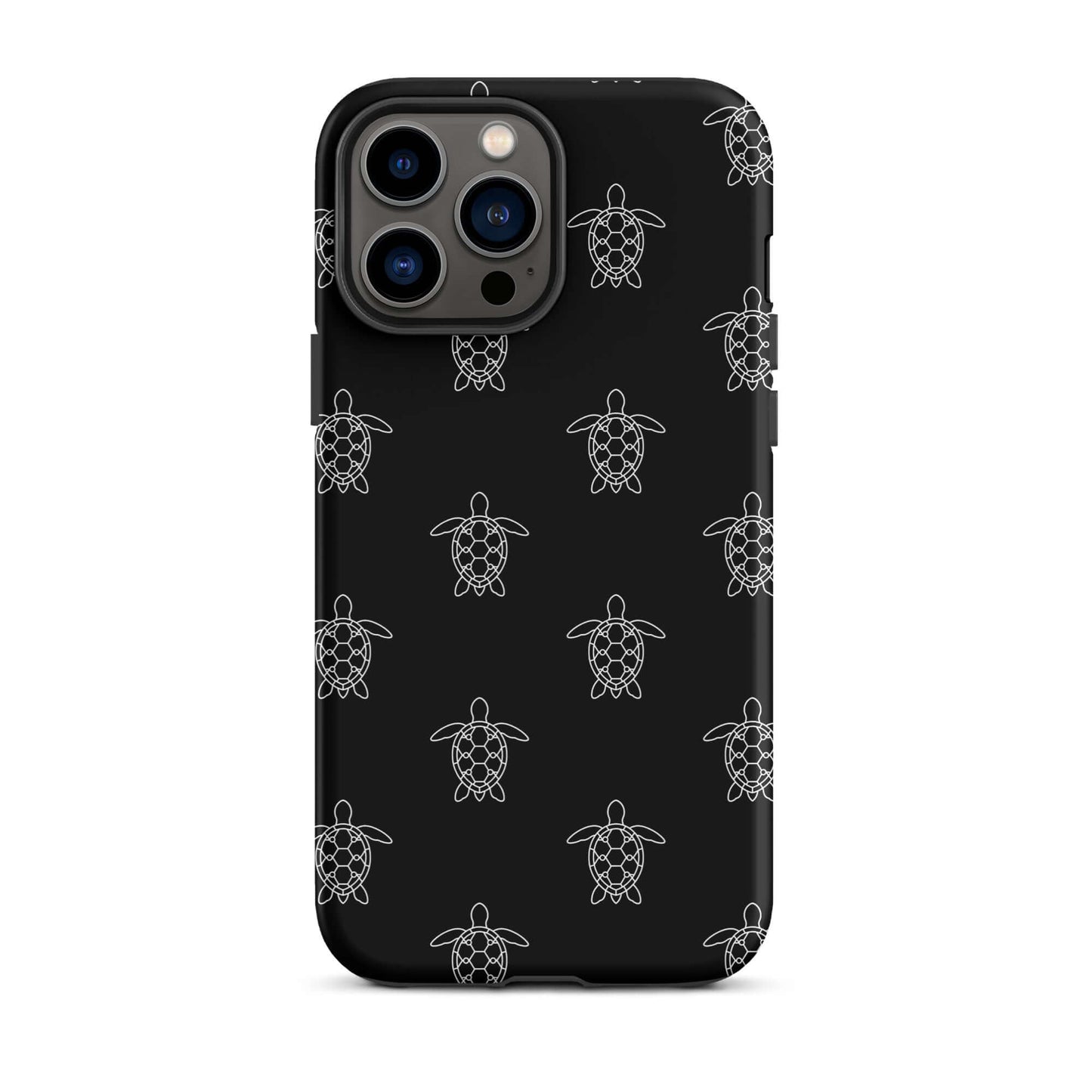 Phone Case for iPhone featuring minimalist sea turtle pattern on a black background.