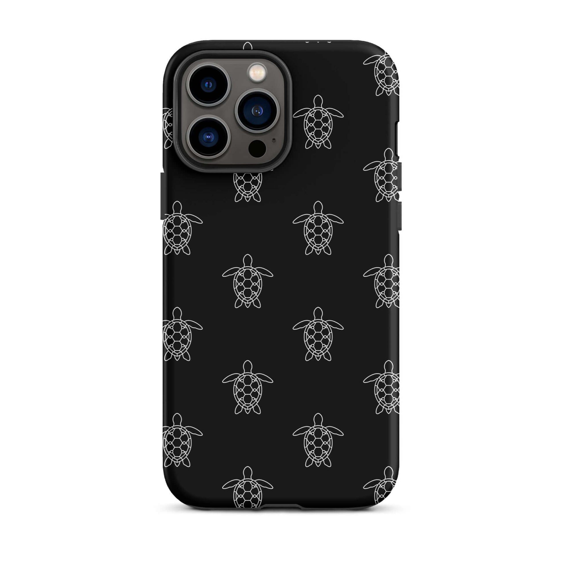 Phone Case for iPhone featuring minimalist sea turtle pattern on a black background.