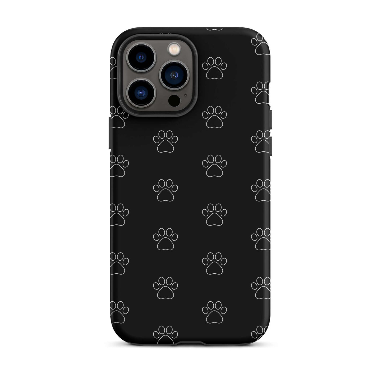 Phone Case for iPhone with a black paw print pattern, ideal for pet lovers who enjoy a minimalist style.