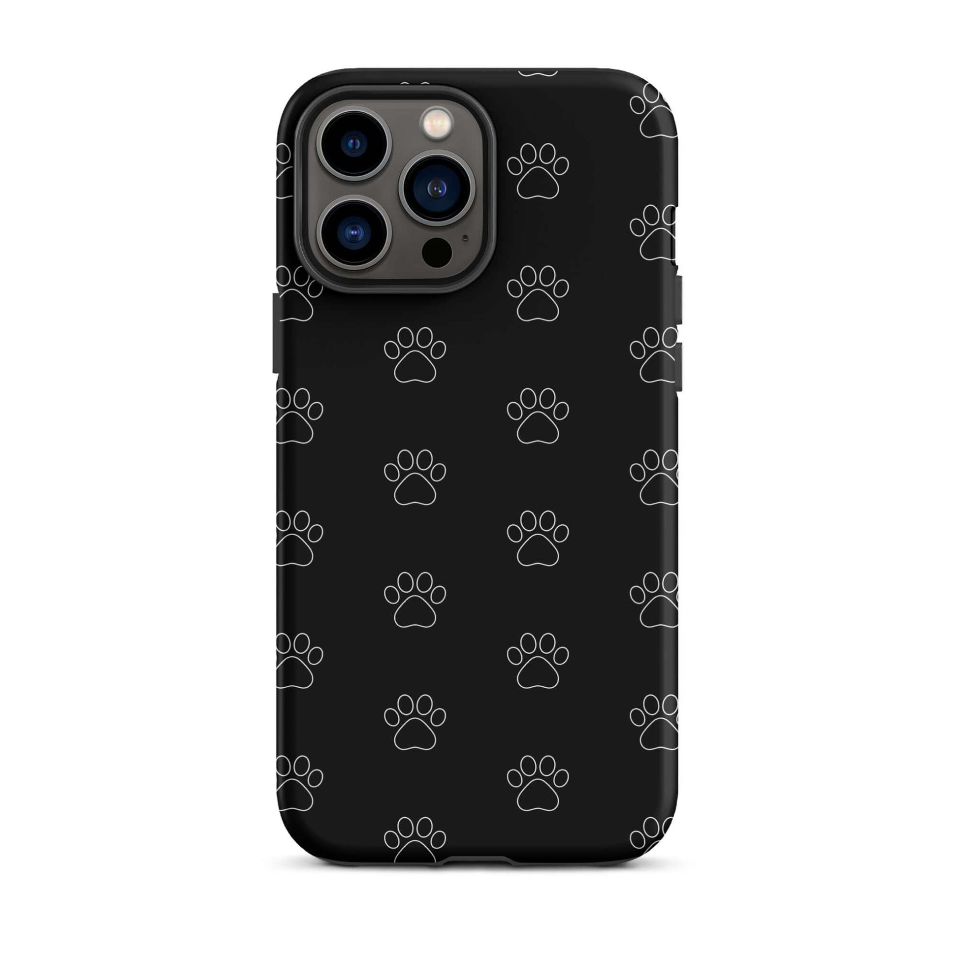 Phone Case for iPhone with a black paw print pattern, ideal for pet lovers who enjoy a minimalist style.