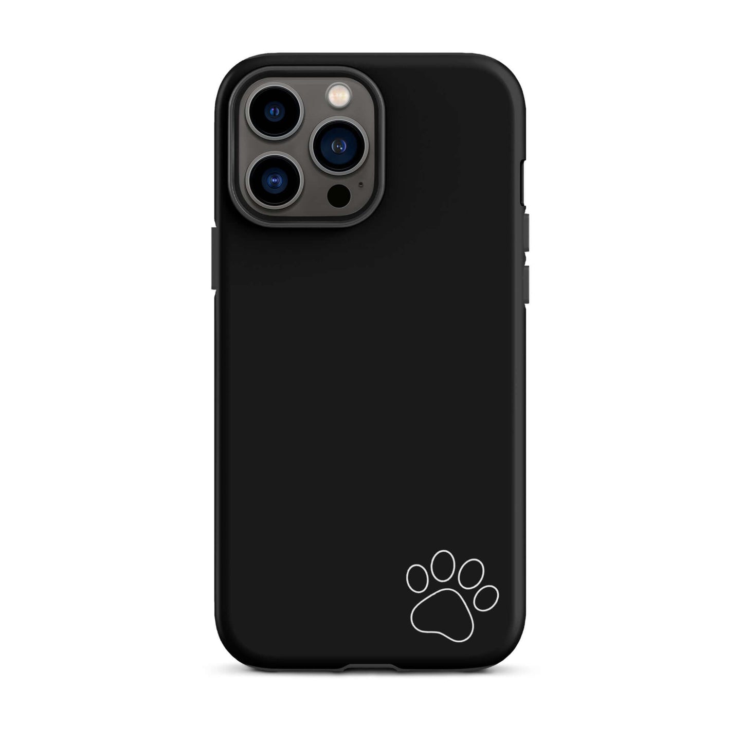 Black Phone Case for iPhone with white paw print design, minimalist tough cover for animal lovers.