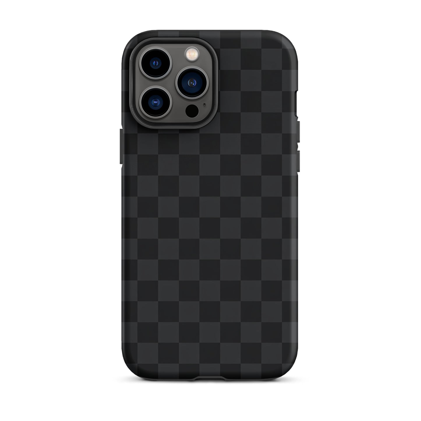 Phone Case for iPhone in black and charcoal checkered design, perfect for modern minimalists seeking style and protection.