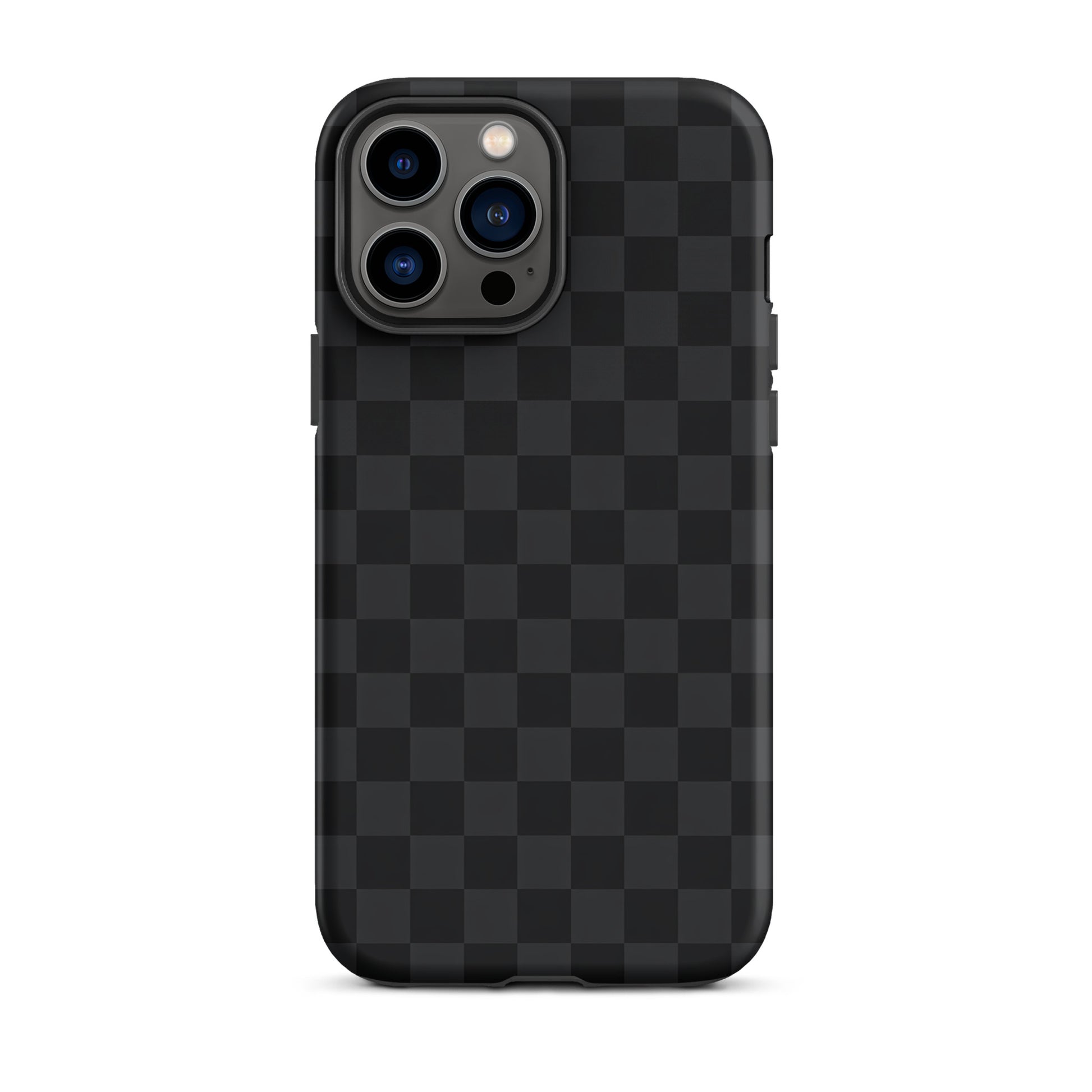 Phone Case for iPhone in black and charcoal checkered design, perfect for modern minimalists seeking style and protection.