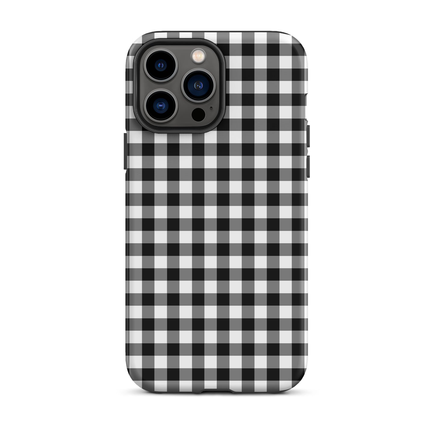 Phone Case with black-and-white gingham pattern for iPhone, offering stylish protection and upscale charm.
