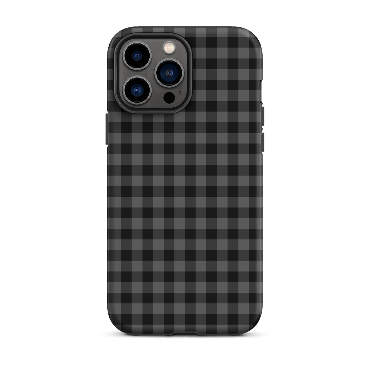 Phone Case with black-and-charcoal gingham pattern for iPhone, combining style and protection in a chic, durable design.