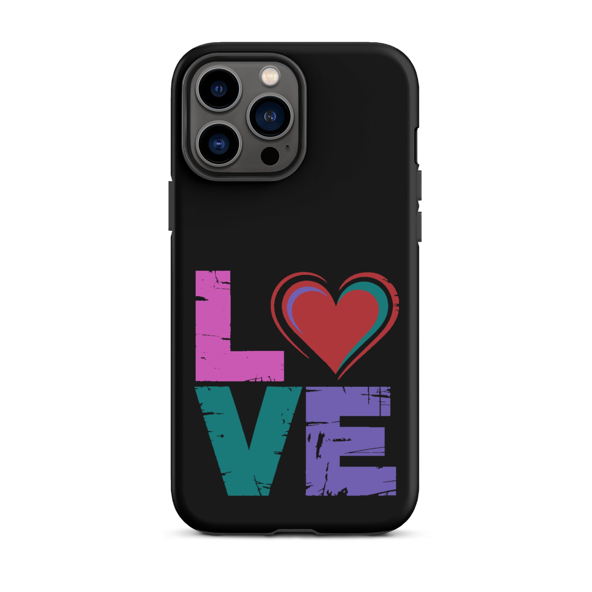 Love Dual Layer Tough Case for iPhones with heart design replacing letter 'o'