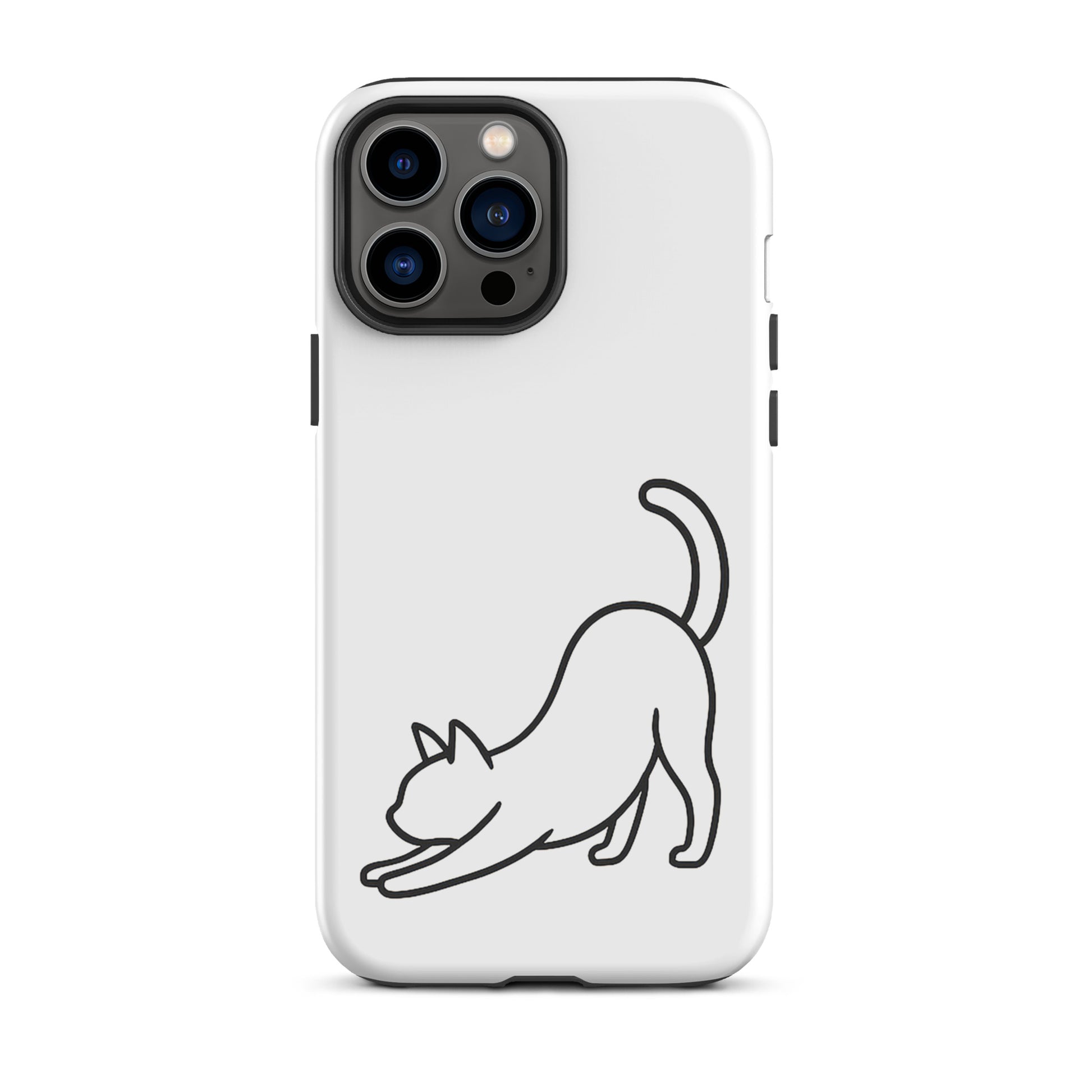 Phone Case for iPhone with minimalist stretching cat design, offering protection and style for cat lovers.