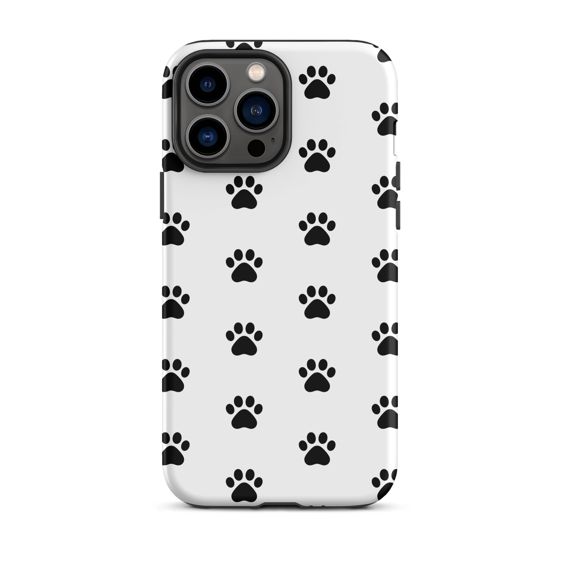 Phone Case for iPhone with stylish black paw print design, perfect for pet lovers and animal enthusiasts, featuring minimalist paw icons.
