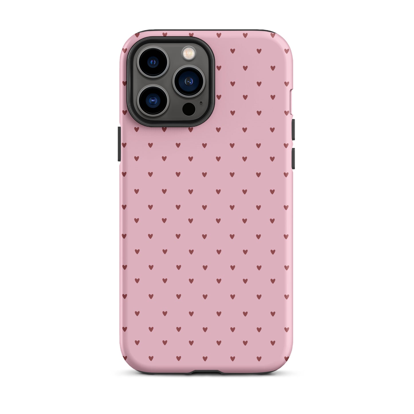 Phone Case for iPhone with Heart-Dot Pattern, playful polka-dot style, pink background, and tiny heart accents.