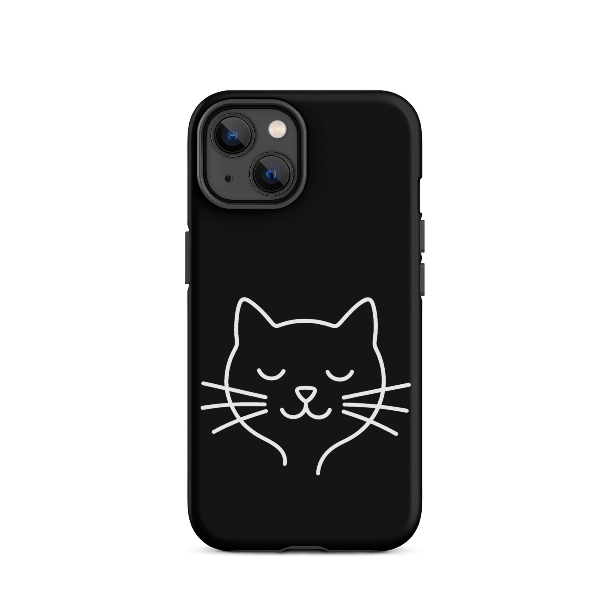 Phone Case for iPhone featuring cute minimalist line art design of a cat face with whiskers.