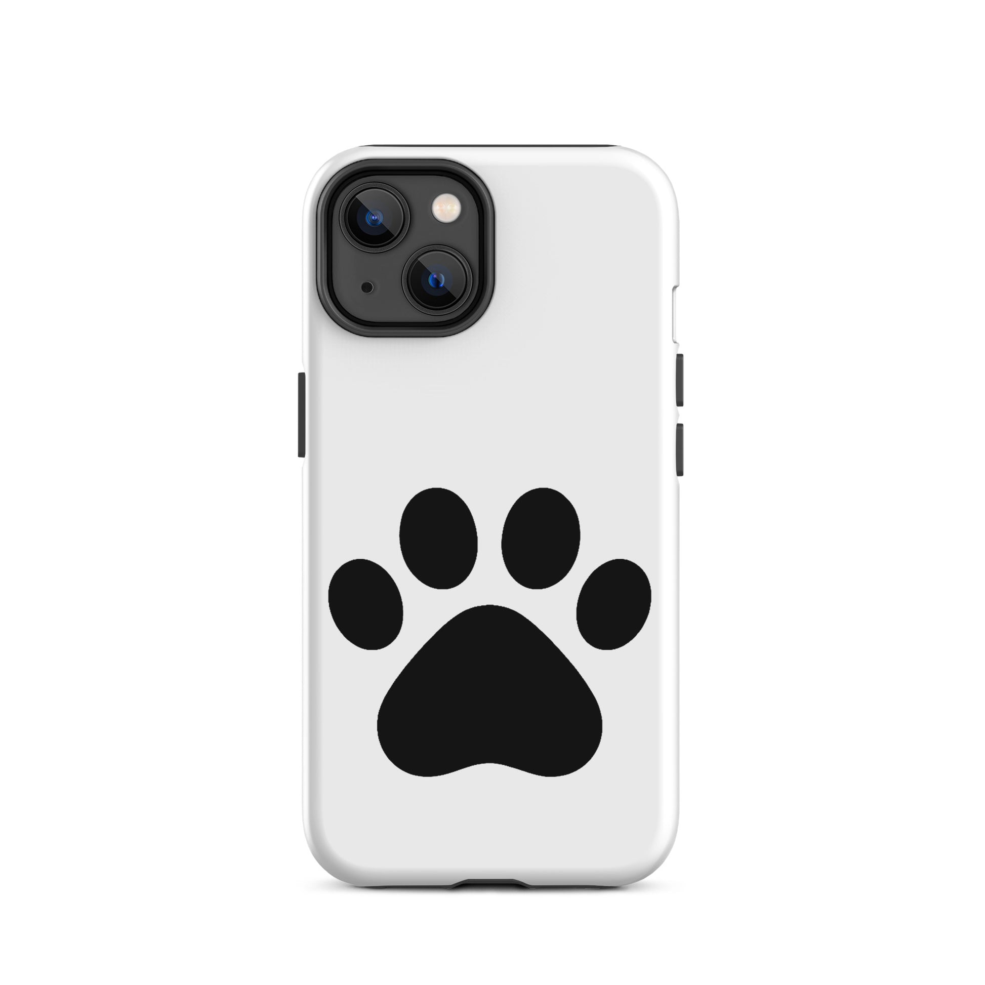 Phone Case for iPhone featuring a minimalist black paw print on a white background.
