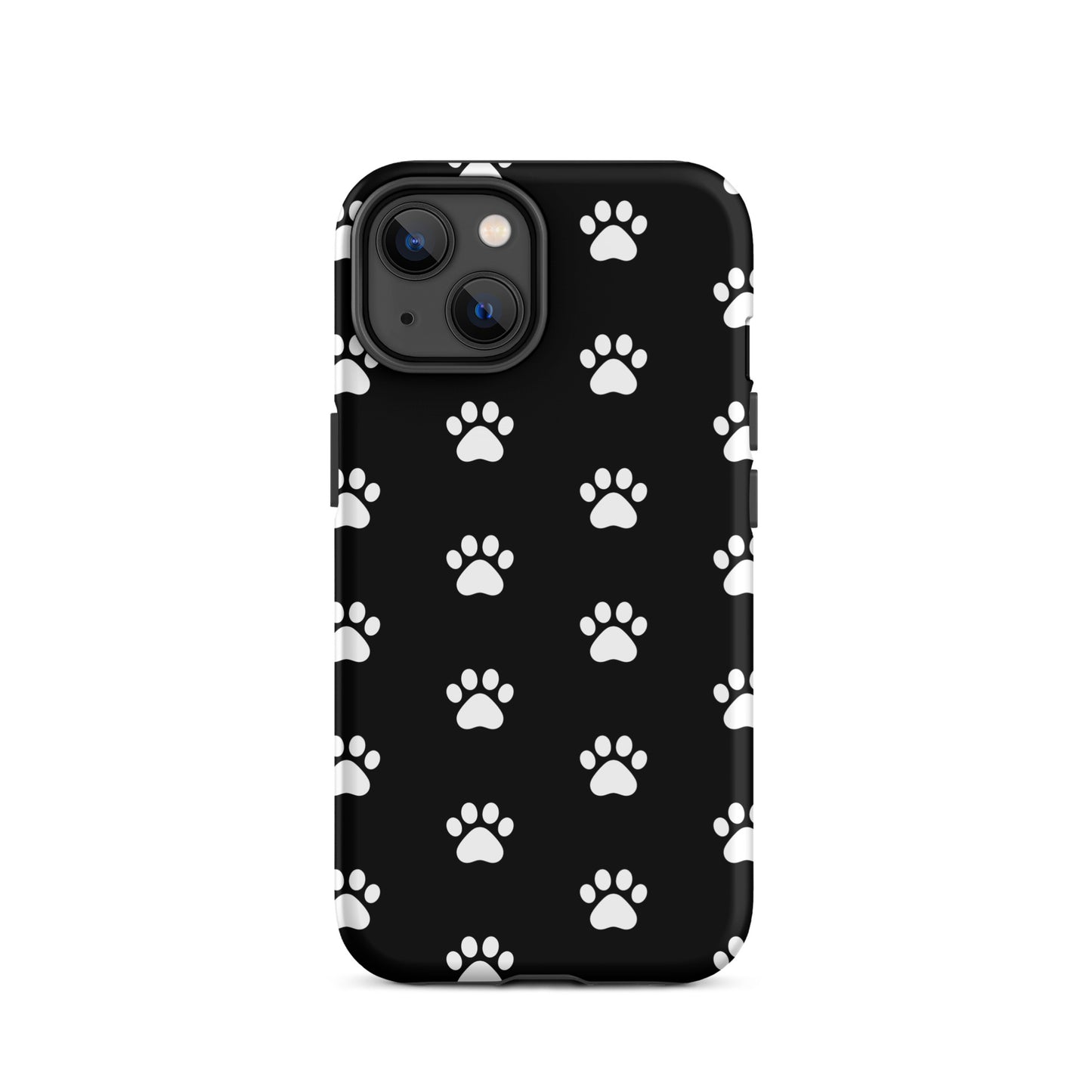 Phone Case for iPhone featuring a stylish black design with white paw prints, perfect for pet lovers.
