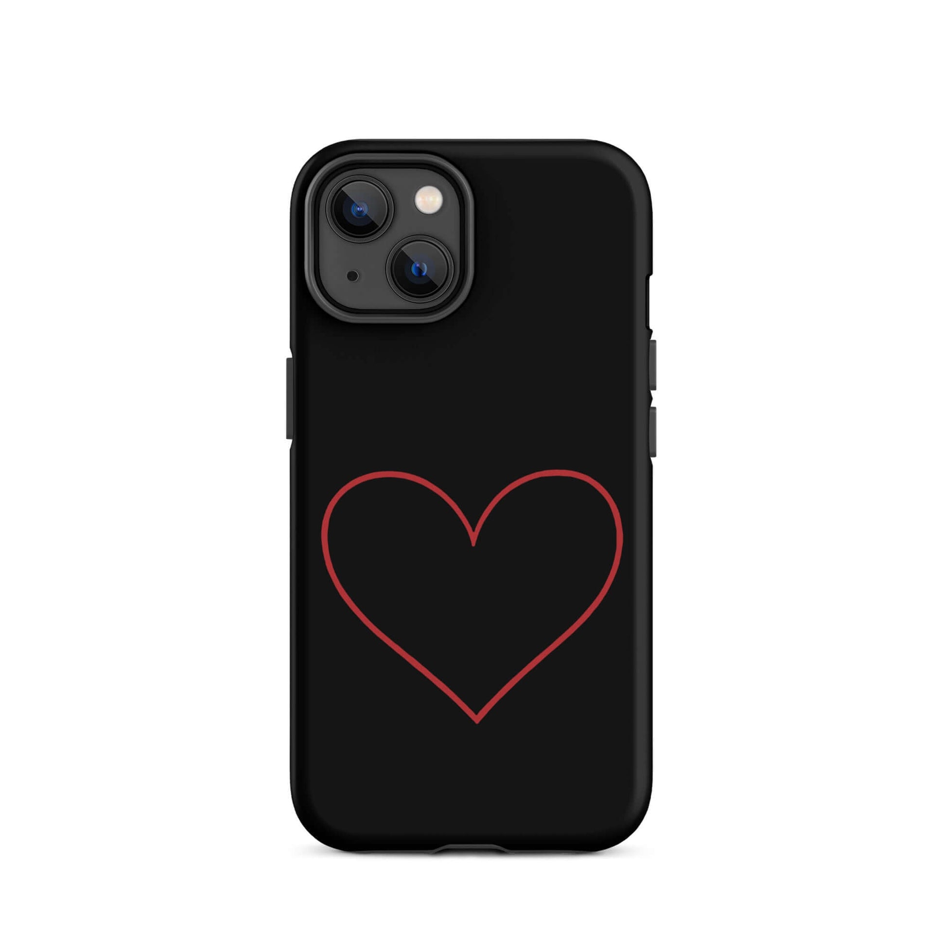 Phone Case for iPhone featuring a minimalist crimson heart design on a sleek black background.