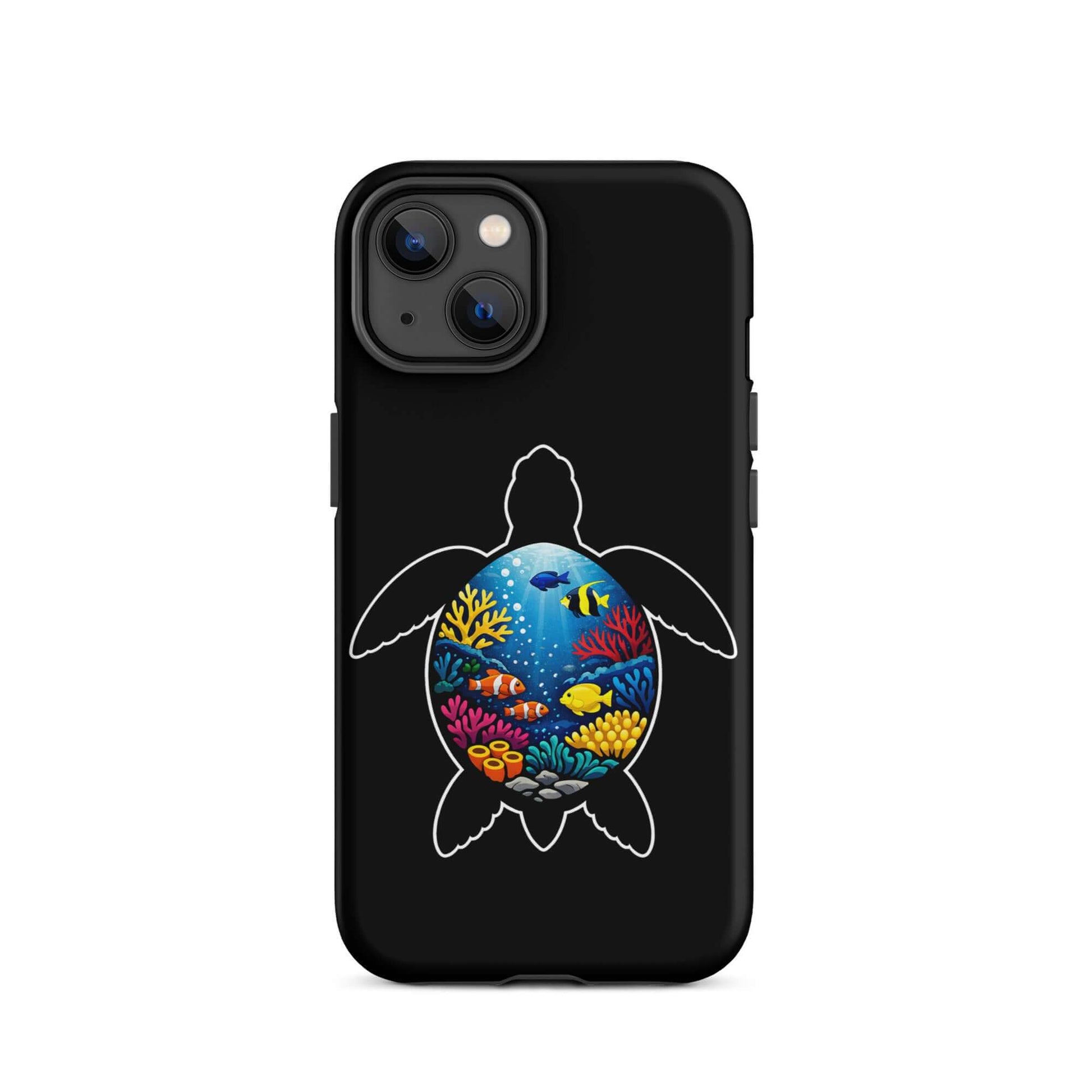 Phone Case for iPhone featuring vibrant sea turtle reef design and coral colors.