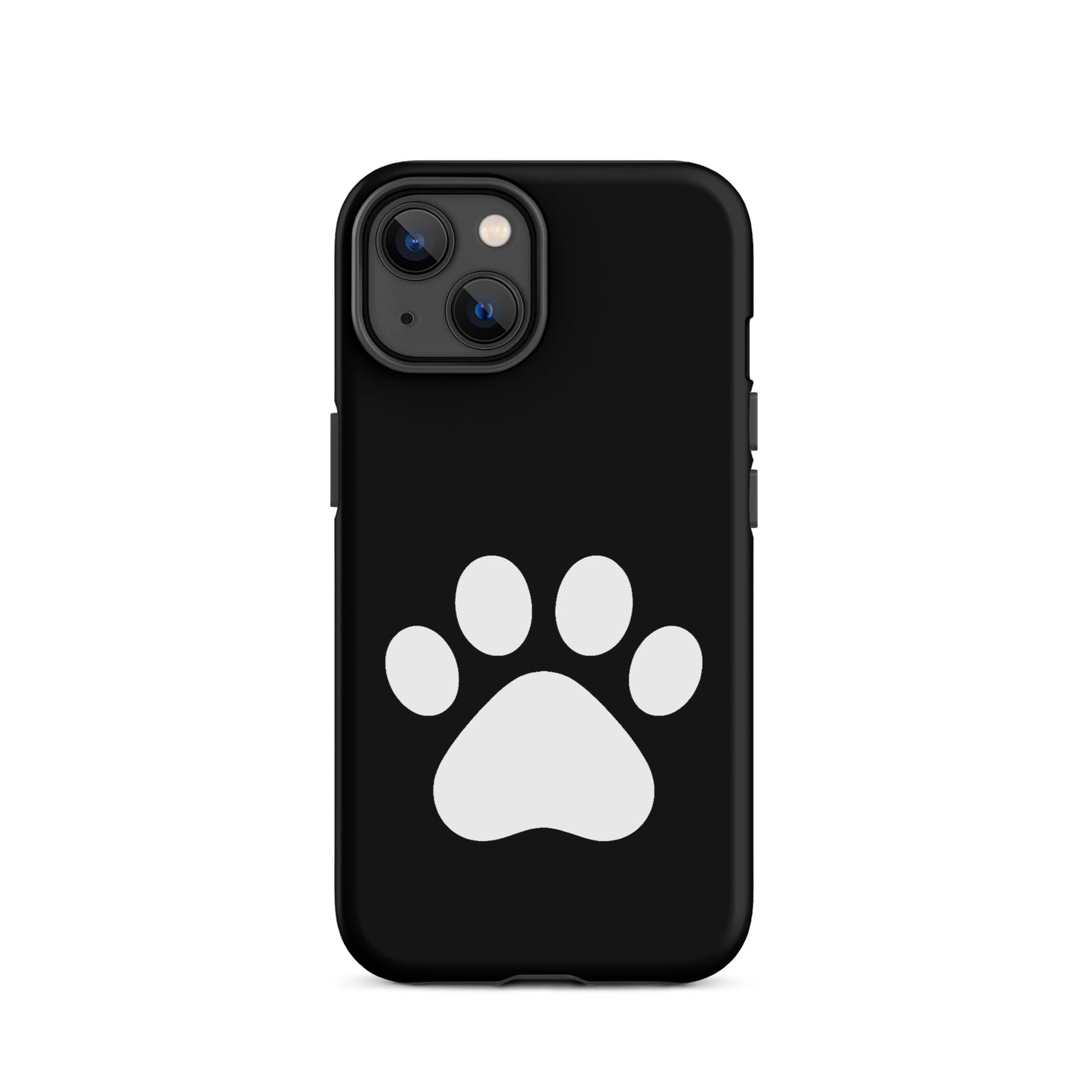 Phone Case for iPhone featuring a minimalist white paw print design on a black background.